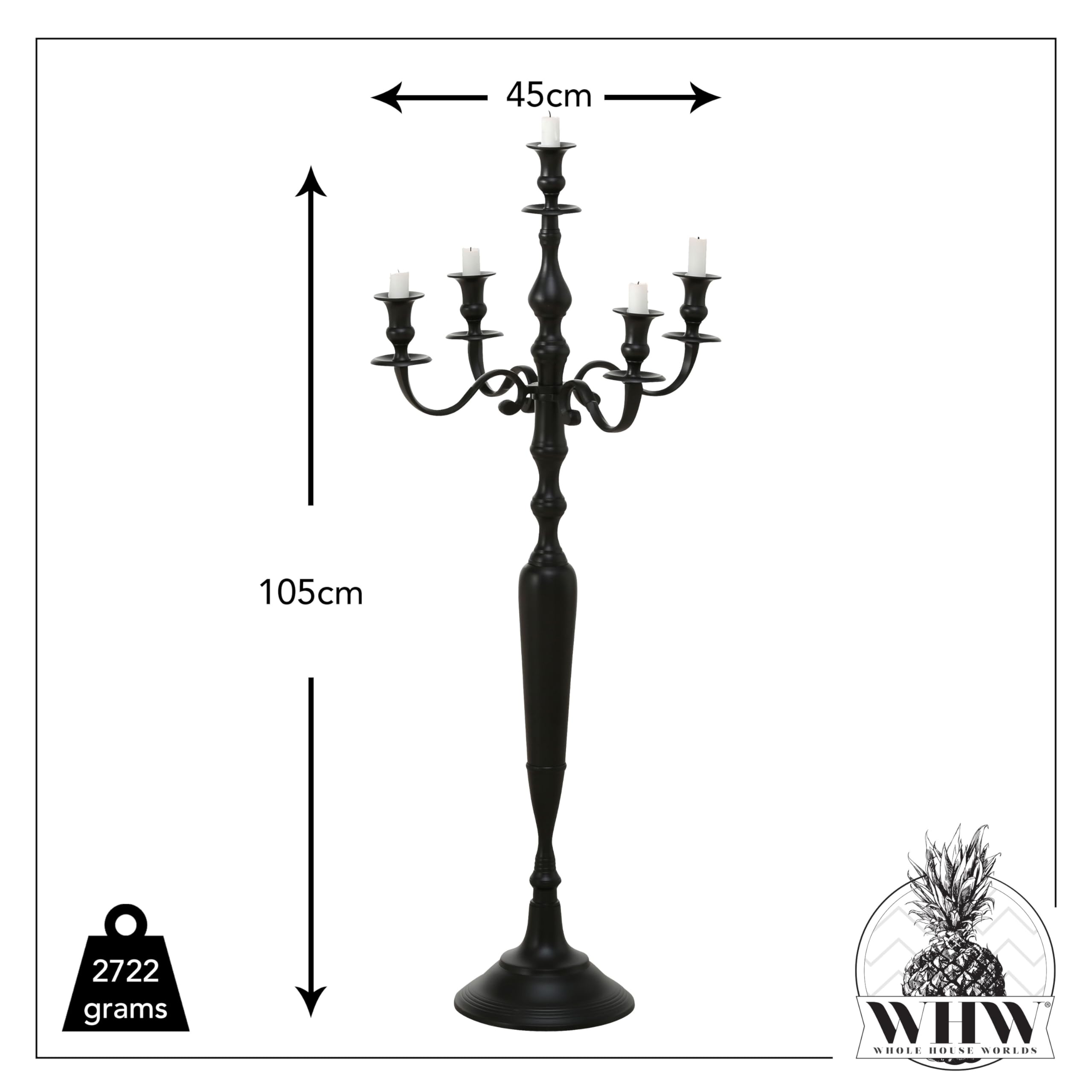 Handcrafted Rustic Black Cast Aluminum Nickel Candelabra - 41.25 Inch Tall Centerpiece for Dining Table, Wedding Decor & Farmhouse Style Home | Hamptons Five Candle Holder