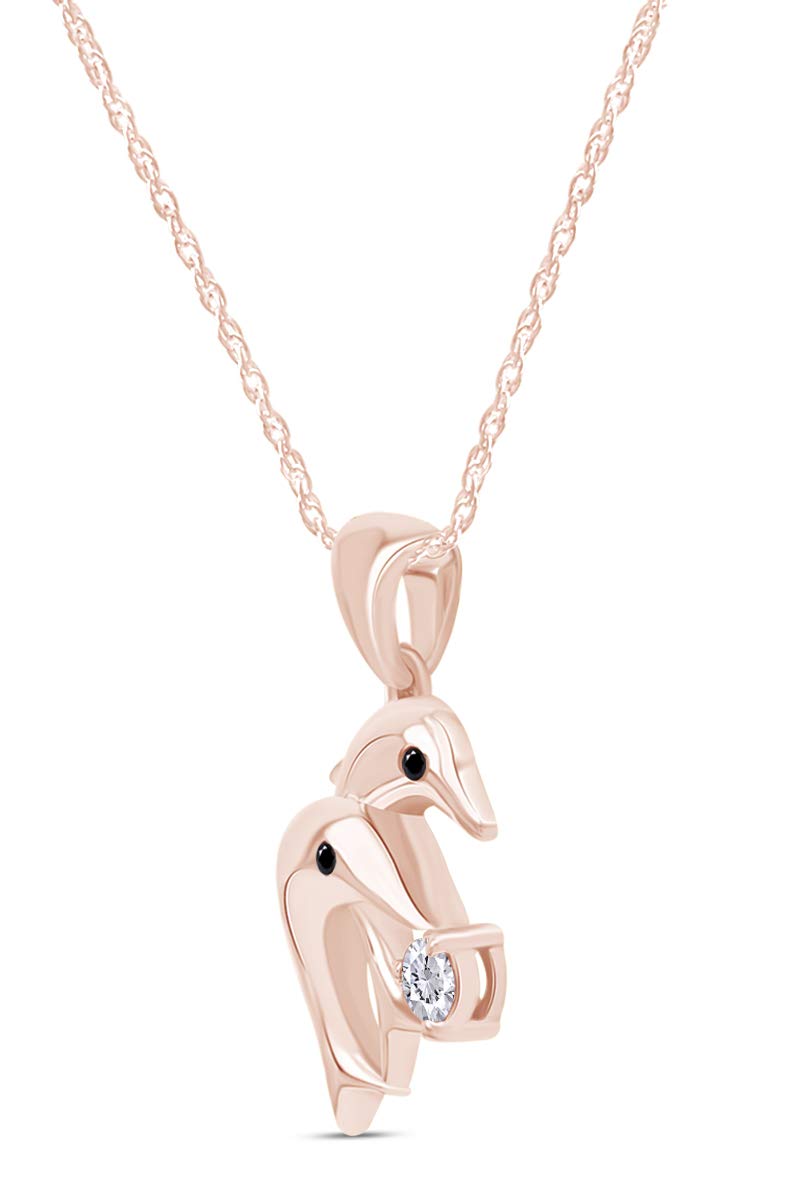 14K Gold Over Sterling Silver Double Dolphin Pendant Necklace for Women - Elegant Ocean Jewelry Gift for Birthday, Anniversary & Beach Vacations
