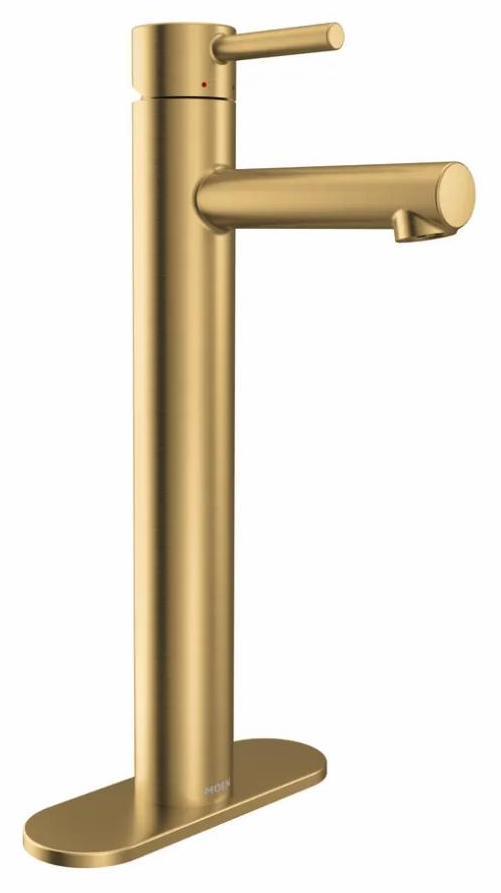 Moen 6192BG Brushed Gold Bathroom Vessel Sink Faucet - Modern Single Hole Waterfall Faucet for Bathroom Vanity & Powder Room