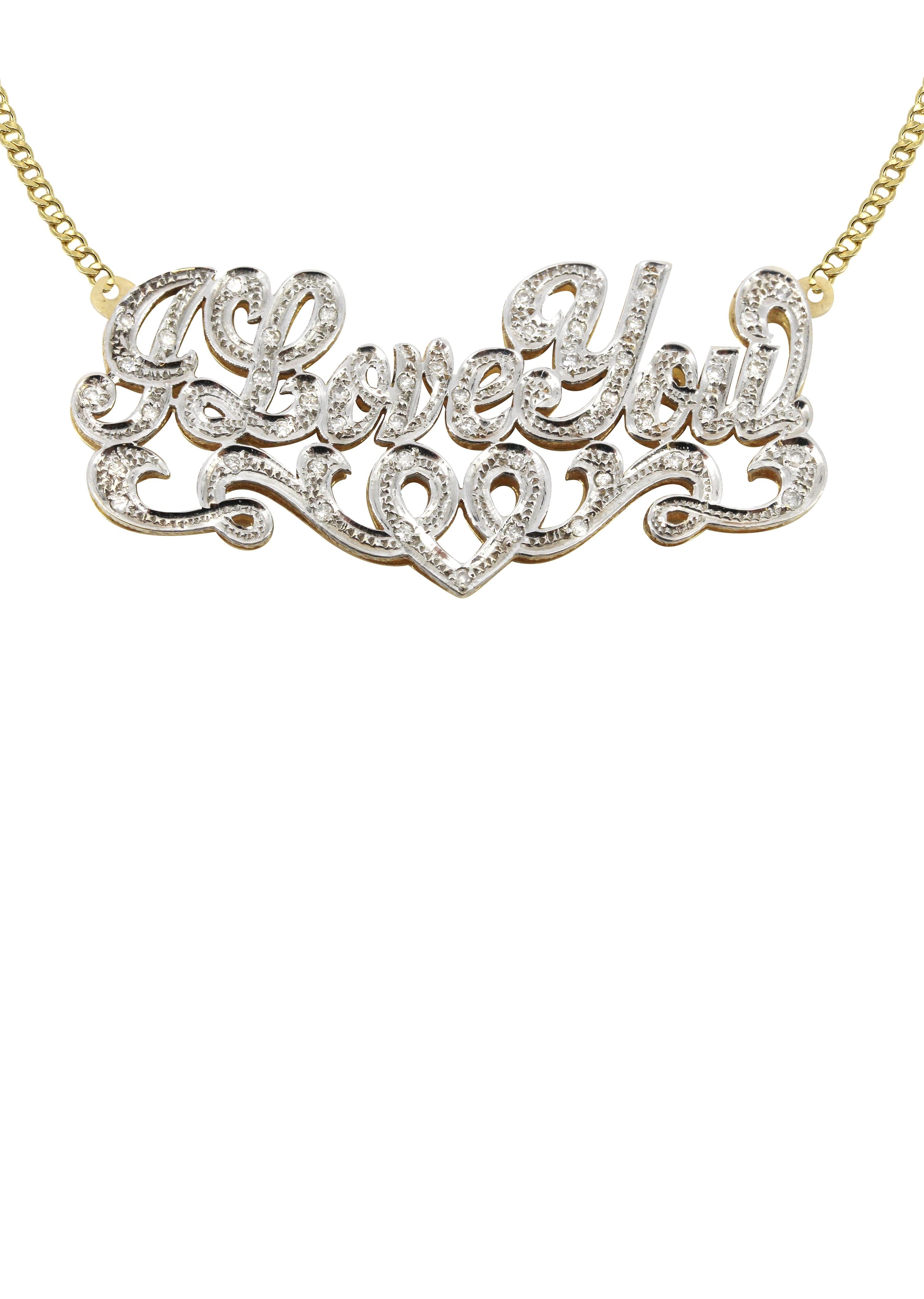 14K Gold Diamond-Cut Name Plate Necklace with Genuine Diamonds | Personalized Custom Jewelry for Women | Perfect for Gifts, Anniversaries & Special Occasions