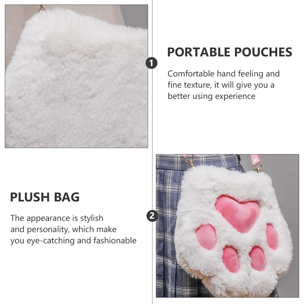 3 Pcs Plush Shoulder Bag - Cute Cat Paw Shaped Handbag for Women, Girls | Makeup Pouch, Travel Essentials, Gift Idea for Cat Lovers (Pink, Black, White)