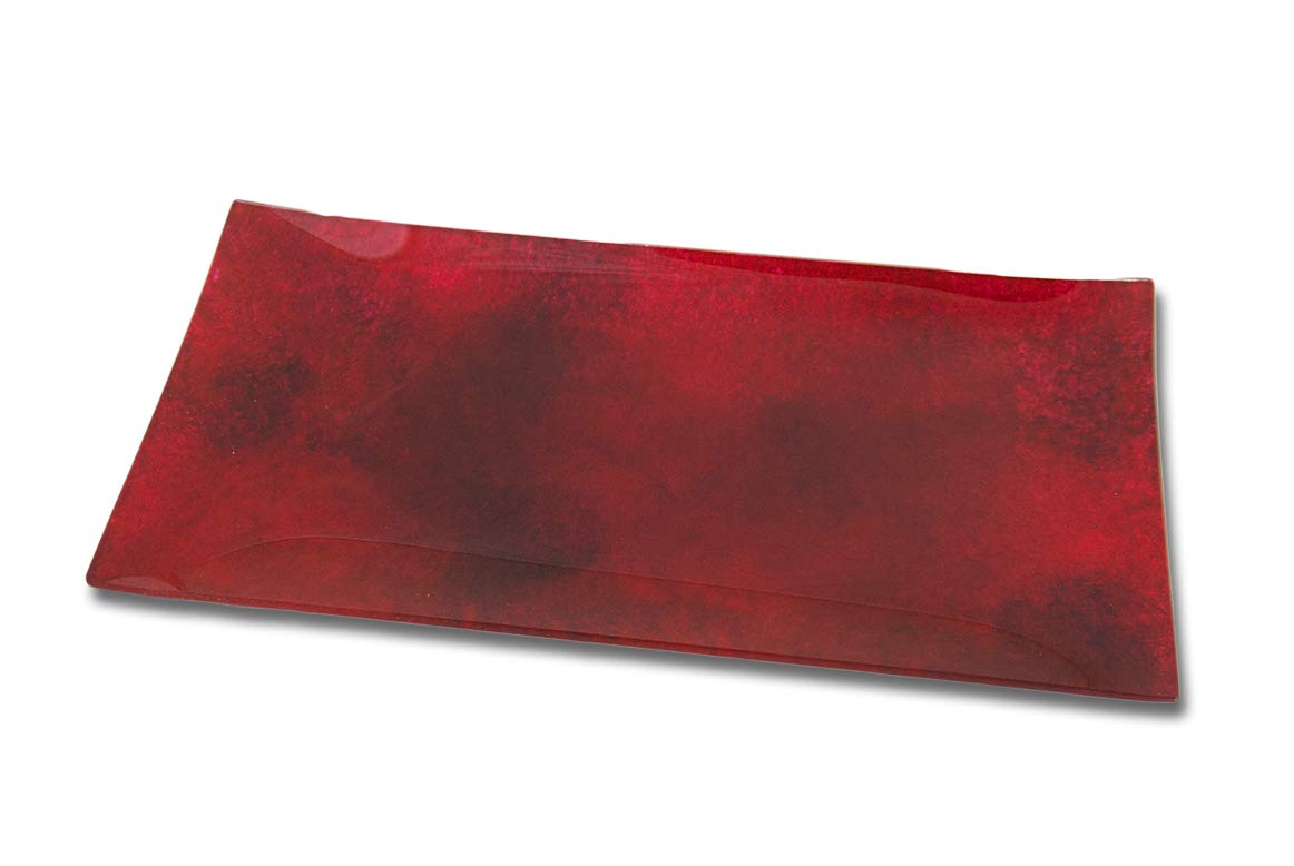 Hand Painted Glass Rectangle Serving Tray 20 Inch - Red and Black Sand & Water Art Design - Perfect for Entertaining, Wedding Receptions, and Home Decor
