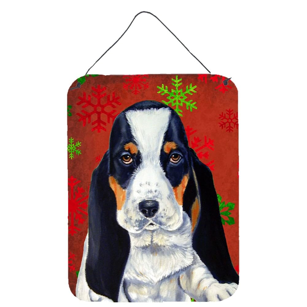 Basset Hound Christmas Wall Decor - Red & Green Snowflake Metal Sign for Kitchen, Bathroom, Front Door | Holiday Home Décor & Gift Idea | Durable Aluminum Plaque