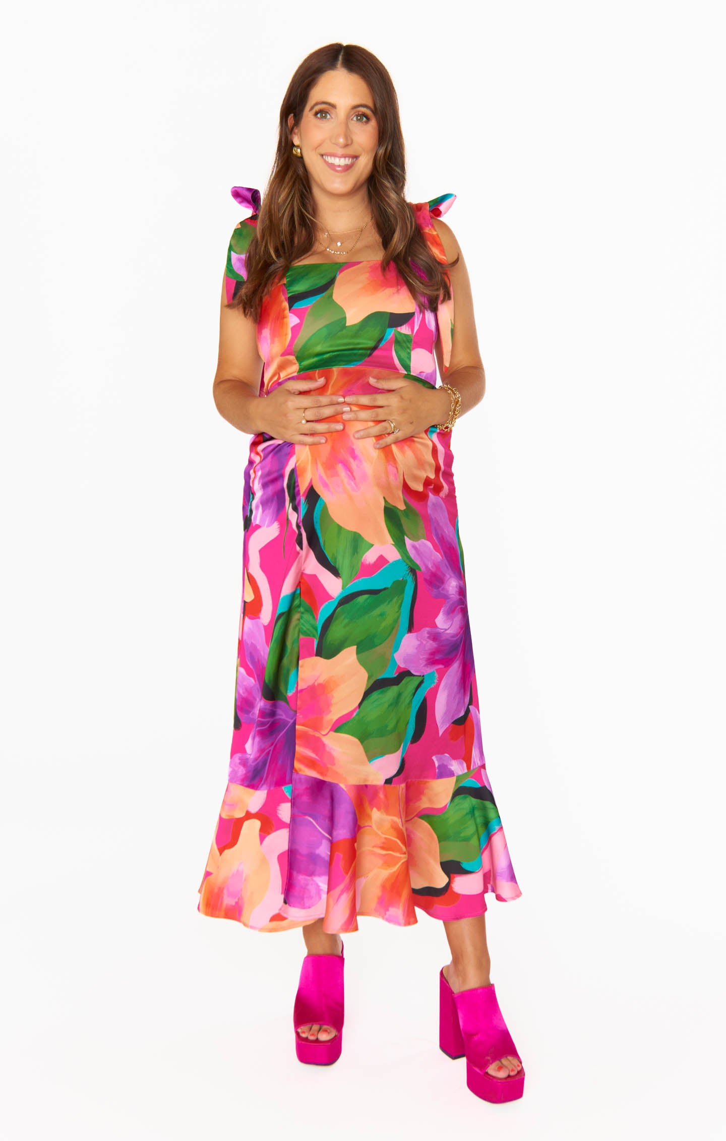 Elegant Water Lily Print Garden Midi Dress for Women - Perfect for Summer Outings, Beach Vacations & Outdoor Weddings
