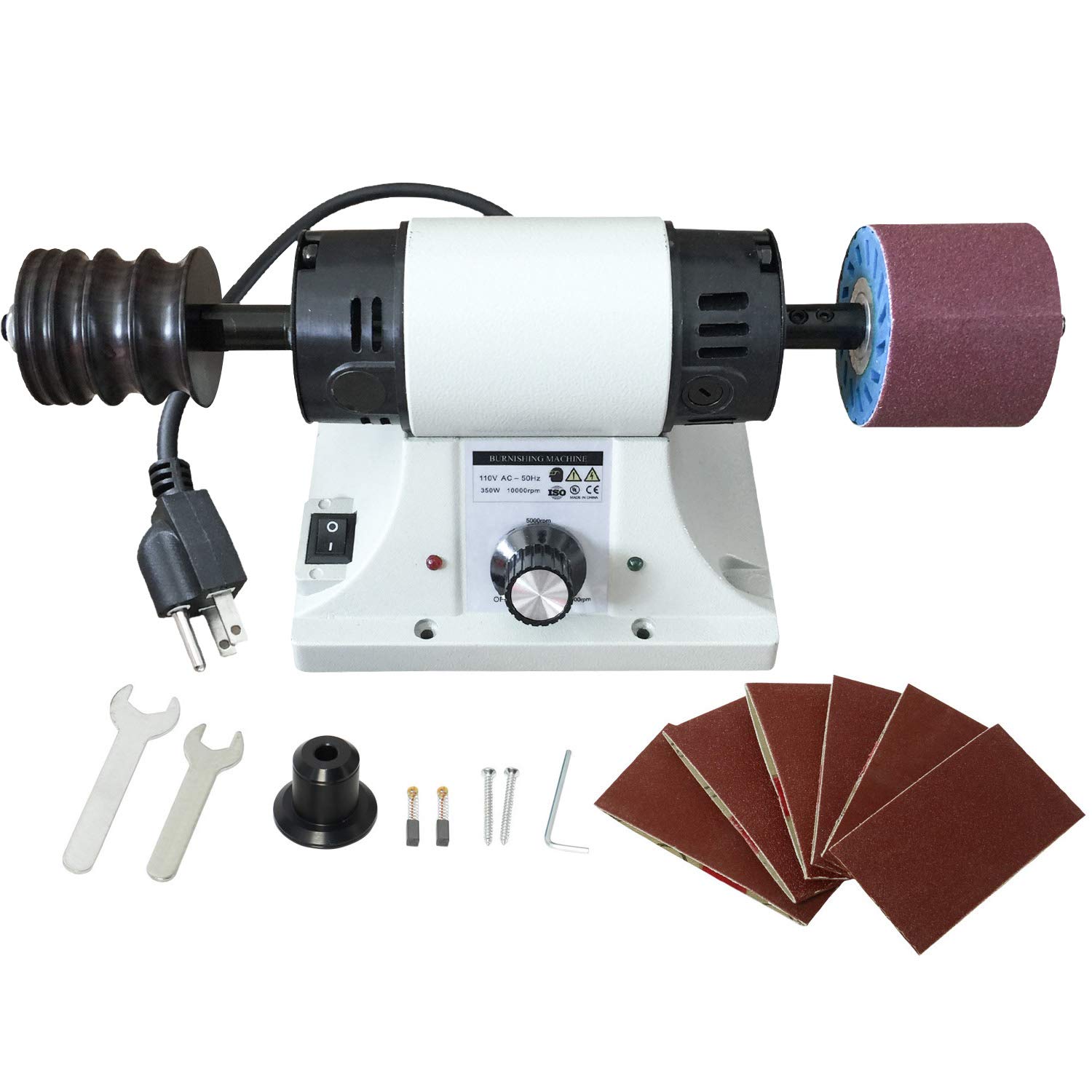 350W Leather Polisher & Burnishing Machine - 0-8000RPM Adjustable Speed, 110V Edge Grinding Tool with 6 Sanding Sleeves - Perfect for Leather Crafting, Shoe Repair & DIY Projects