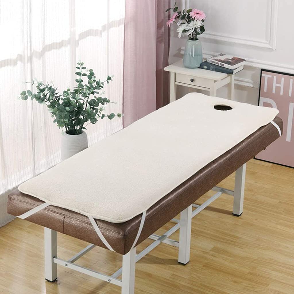 OMKUOSYA Non-Slip Massage Table Sheet - Flannel Foldable Mattress Pad Cover with Face Hole (60X180cm, White) - Ideal for Spa, Physical Therapy & Professional Massage Sessions