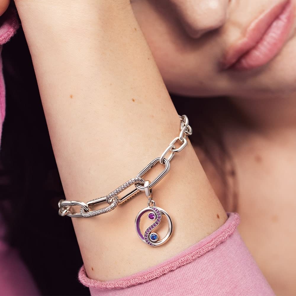 Pandora Balance Yin & Yang Medallion Charm for Bracelets - Sterling Silver Enamel Crystal Jewelry for Women - Thoughtful Gift for Her - Perfect for Yoga, Meditation & Spiritual Healing