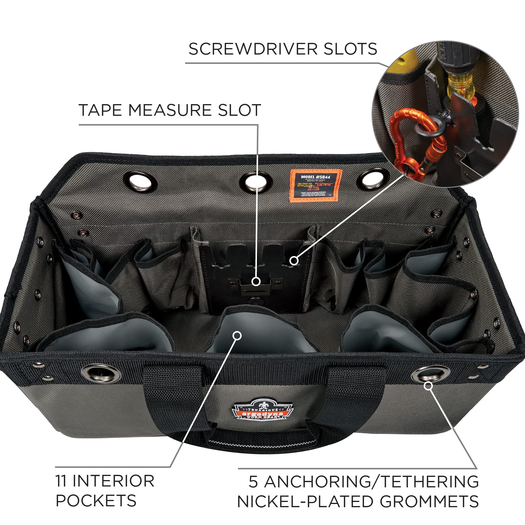 Ergodyne Arsenal 5846 Heavy Duty Bucket Truck Tool Bag with Locking Aerial Bucket Hooks - Durable Utility Pouch for Electricians & Linemen Working at Heights