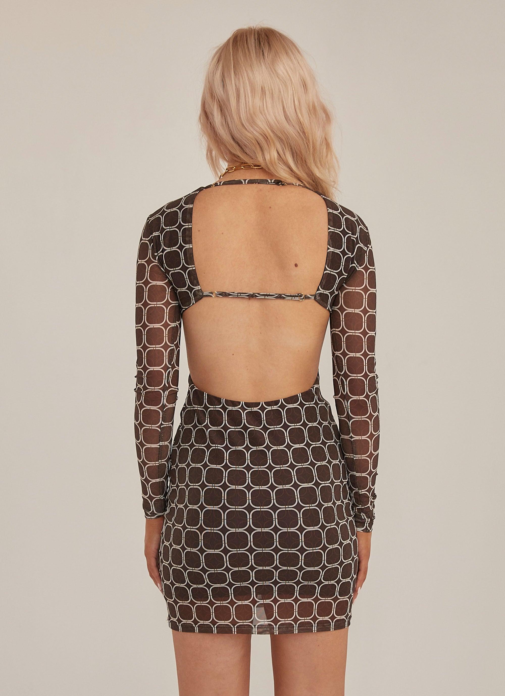 Backstage With You Mini Dress - Chocolate Geometric Print | Flirty Party Outfit & Nightclub Wear
