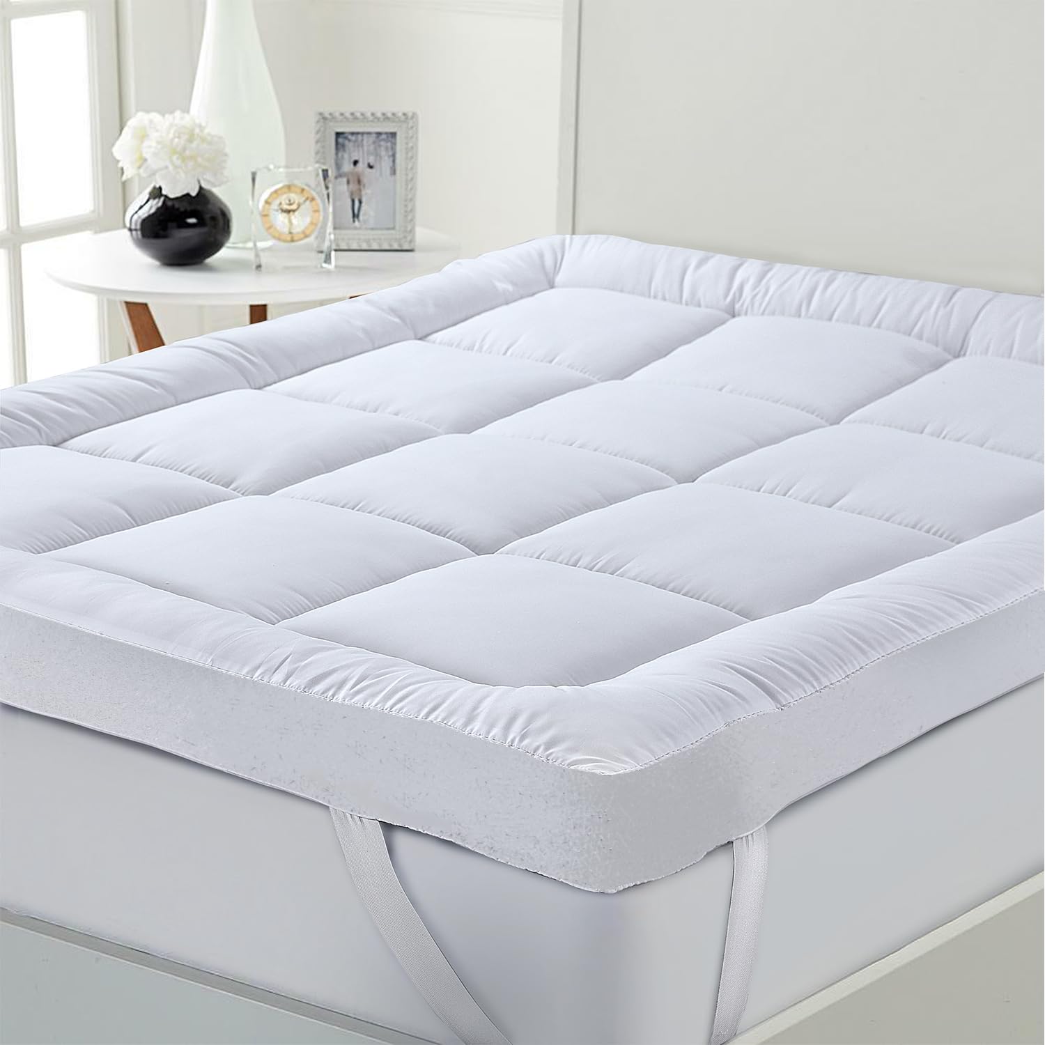 5cm Box Stitched Quilted Microfiber Bunk Bed Mattress Topper - Deep Pocket Fitted Bed Pad with Elastic Straps for Kids & Dorms | Soft & Breathable | Perfect for Bunk Beds, Trundle Beds & Sleepovers