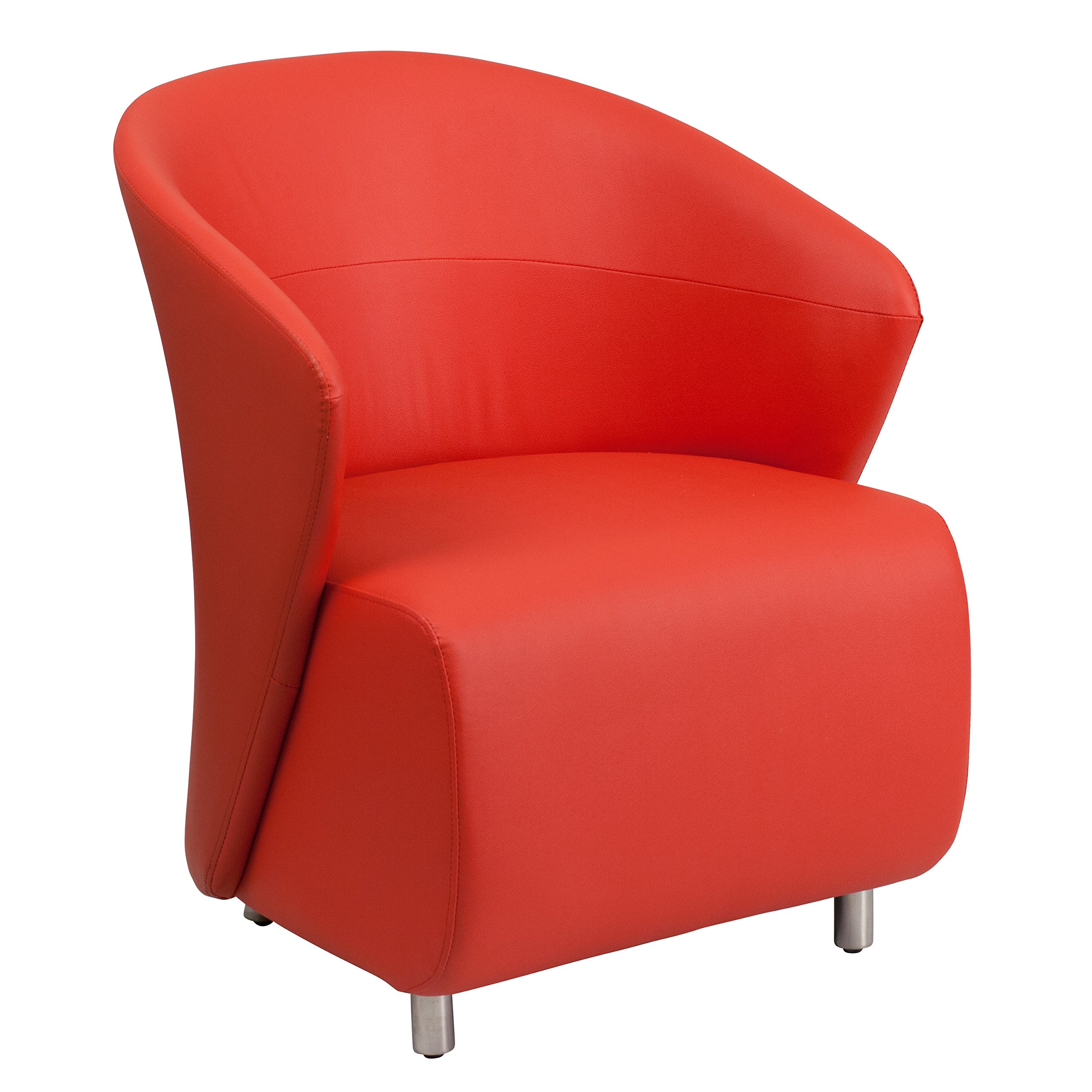 Flash Furniture Pasithea Red LeatherSoft Curved Barrel Back Lounge Chair - Modern Accent Chair for Living Room, Office, or Reading Nook - Comfortable Leather-Like Upholstered Seat with Ergonomic Support