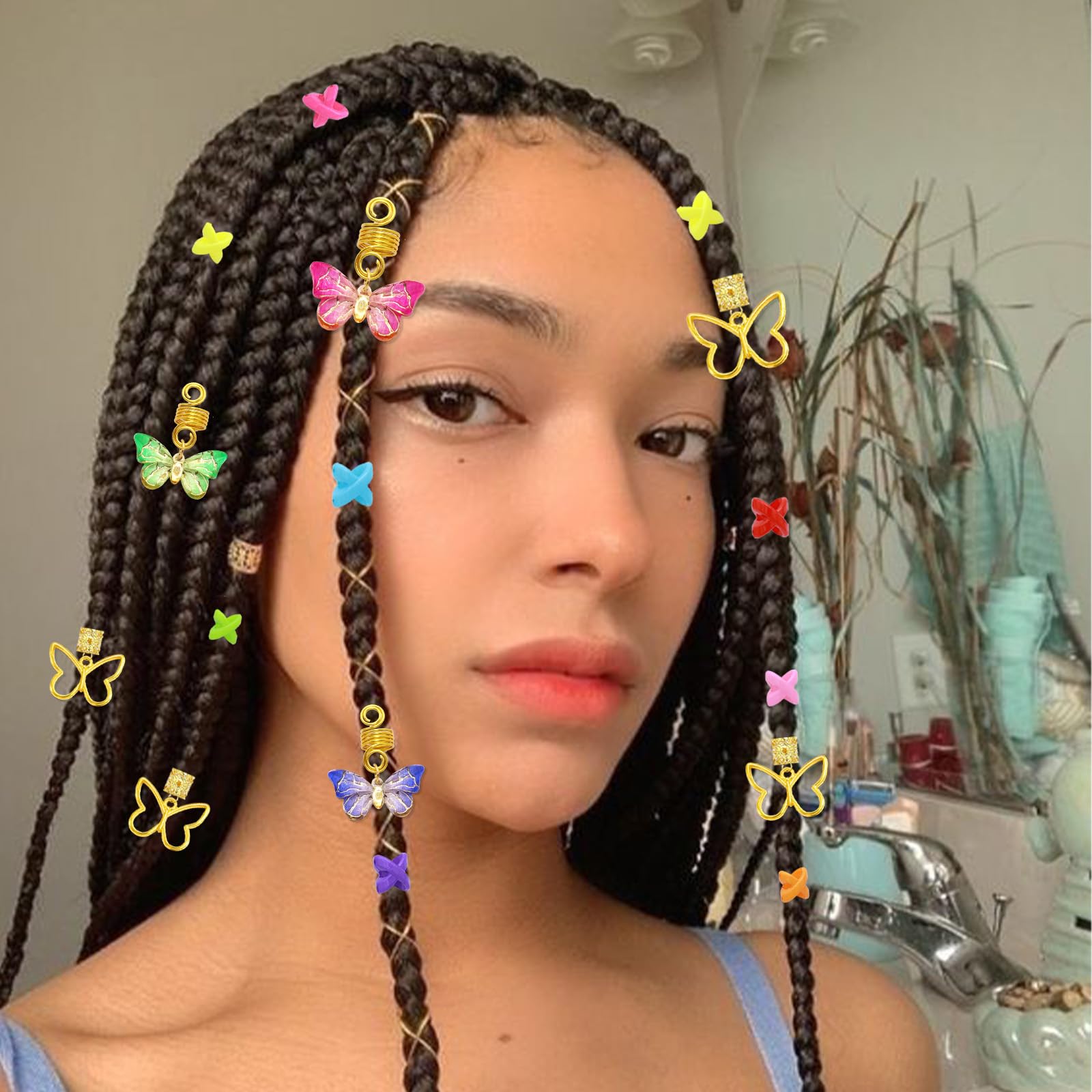 20Pcs Gold Butterfly Hair Jewelry for Braids & Dreadlocks - Handmade African Hair Accessories for Women, Perfect for Weddings & Parties