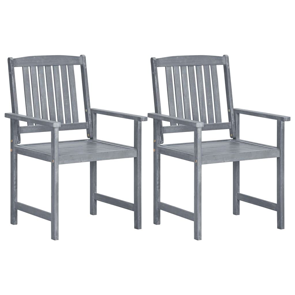 vidaXL Solid Acacia Wood Patio Chairs Set of 2 - Durable Gray Outdoor Seating Furniture with Comfortable Dimensions & Easy-to-Clean Surface | Perfect for Backyard, Garden, Poolside & Patio Relaxation