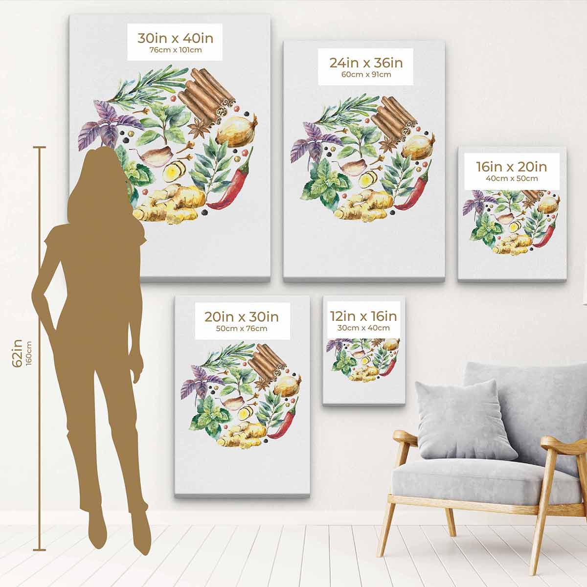 Brown Spice Wall Art Canvas Print - Modern Kitchen Decor for Home & Restaurant | Perfect for Dining Room, Coffee Shop & Farmhouse Style