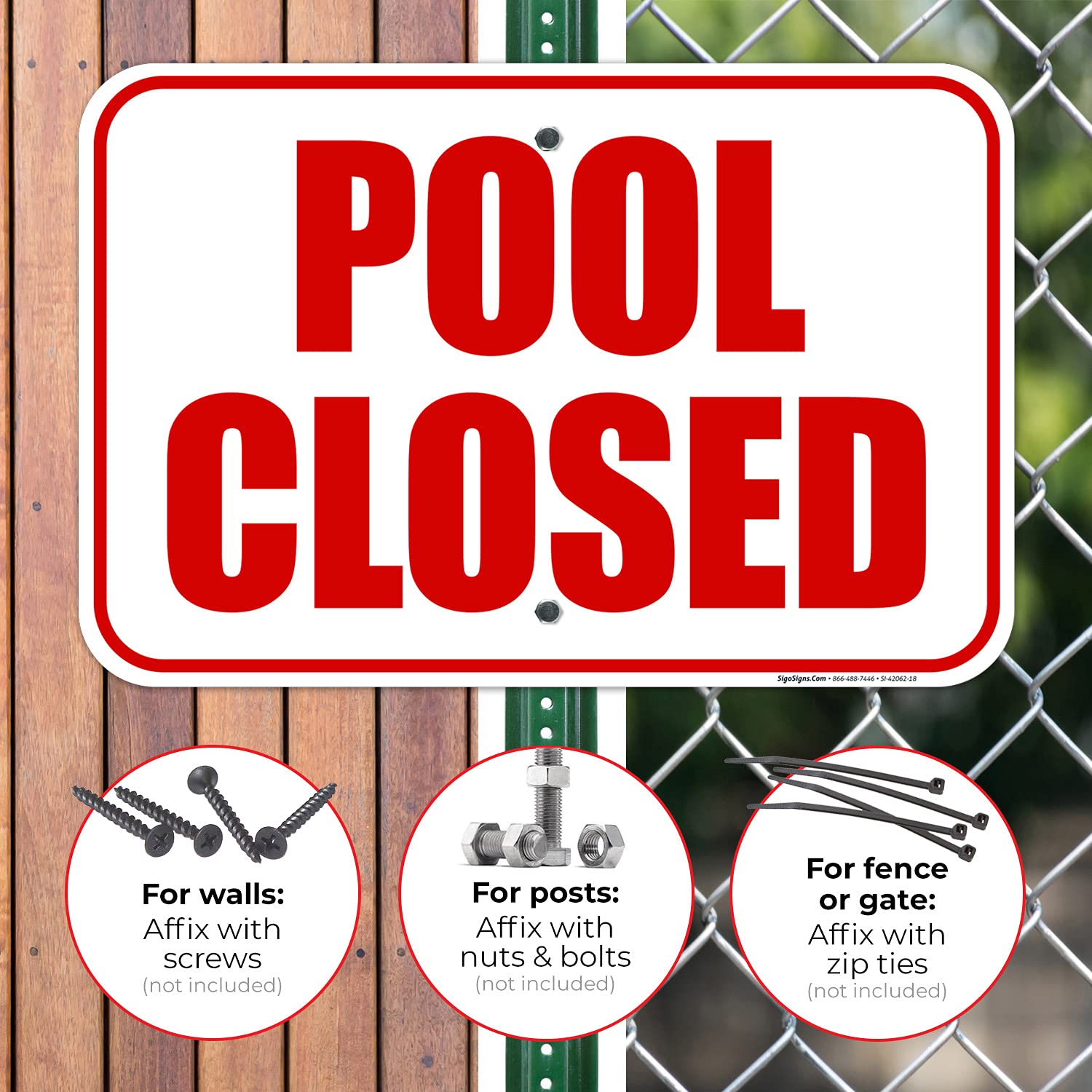 Pool Closed Sign - 12x18 Inches Rust-Free .063 Aluminum, Fade-Resistant, Made in USA - Durable Outdoor Sign for Swimming Pools, Public Areas & Backyard Safety