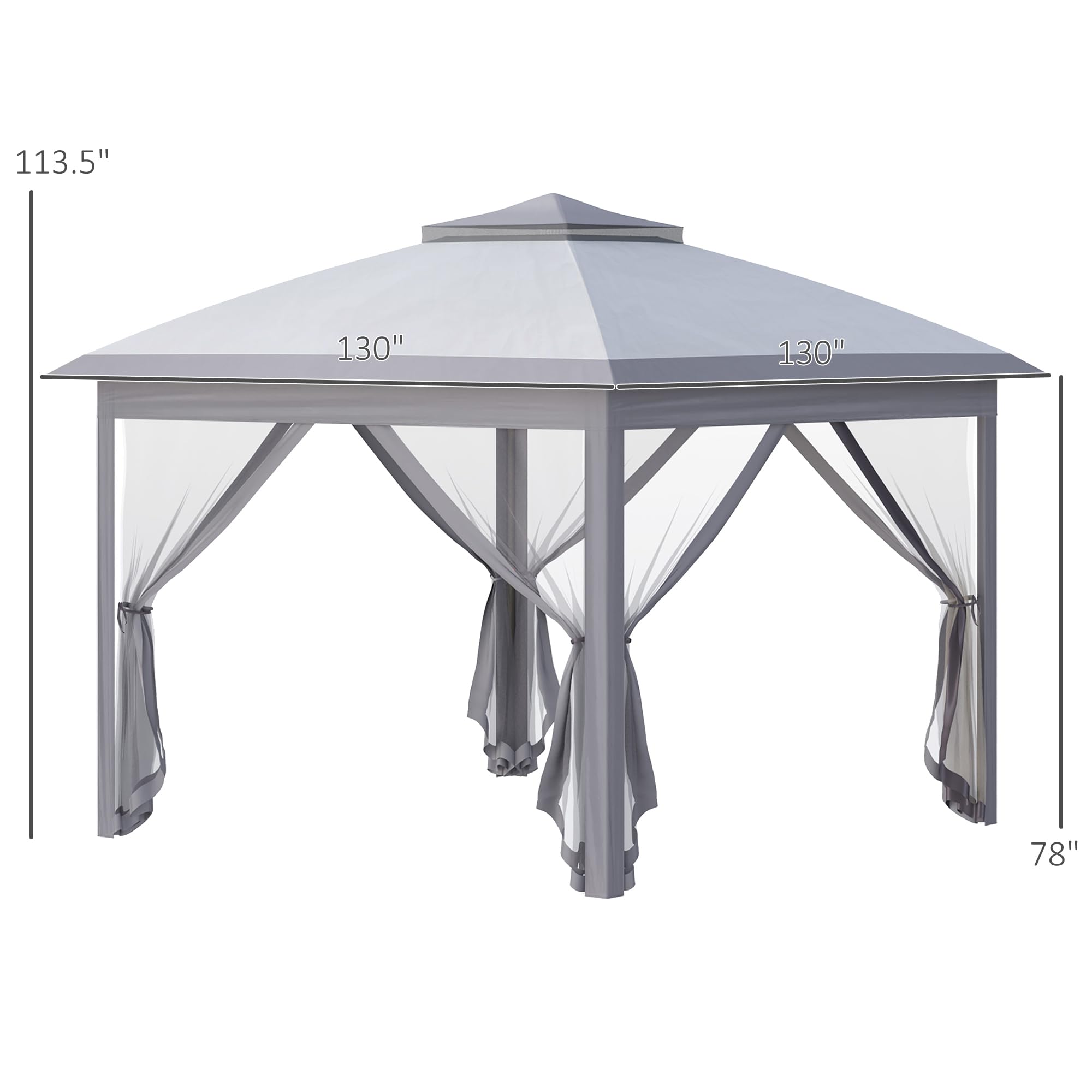 Outsunny 11' x 11' Pop Up Canopy Tent with Netting & Carry Bag - Instant Gazebo Sun Shelter for Outdoor Parties, Camping, Beach & Backyard - 121 Sq Ft Shade Cover for Garden, Patio, BBQ & Picnic (Gray)