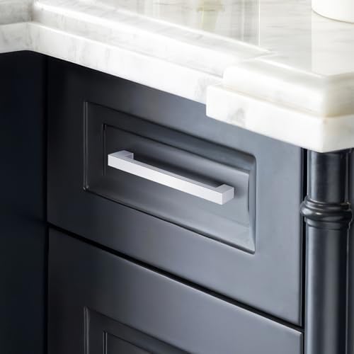 Gobekor 20 Pack Polished Chrome Cabinet Handles - 5 Inch (128mm) Hole Center, Solid Square Bar Drawer Pulls for Kitchen & Bathroom Cabinets - Durable Cabinet Hardware for Modern Home Renovation & Furniture Upgrade