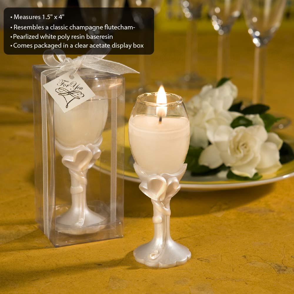 FASHIONCRAFT 8150 White Double Heart Design Champagne Flute Candle Holders - Elegant Wedding Centerpiece, Romantic Anniversary Gift, Table Decor for Parties & Special Events