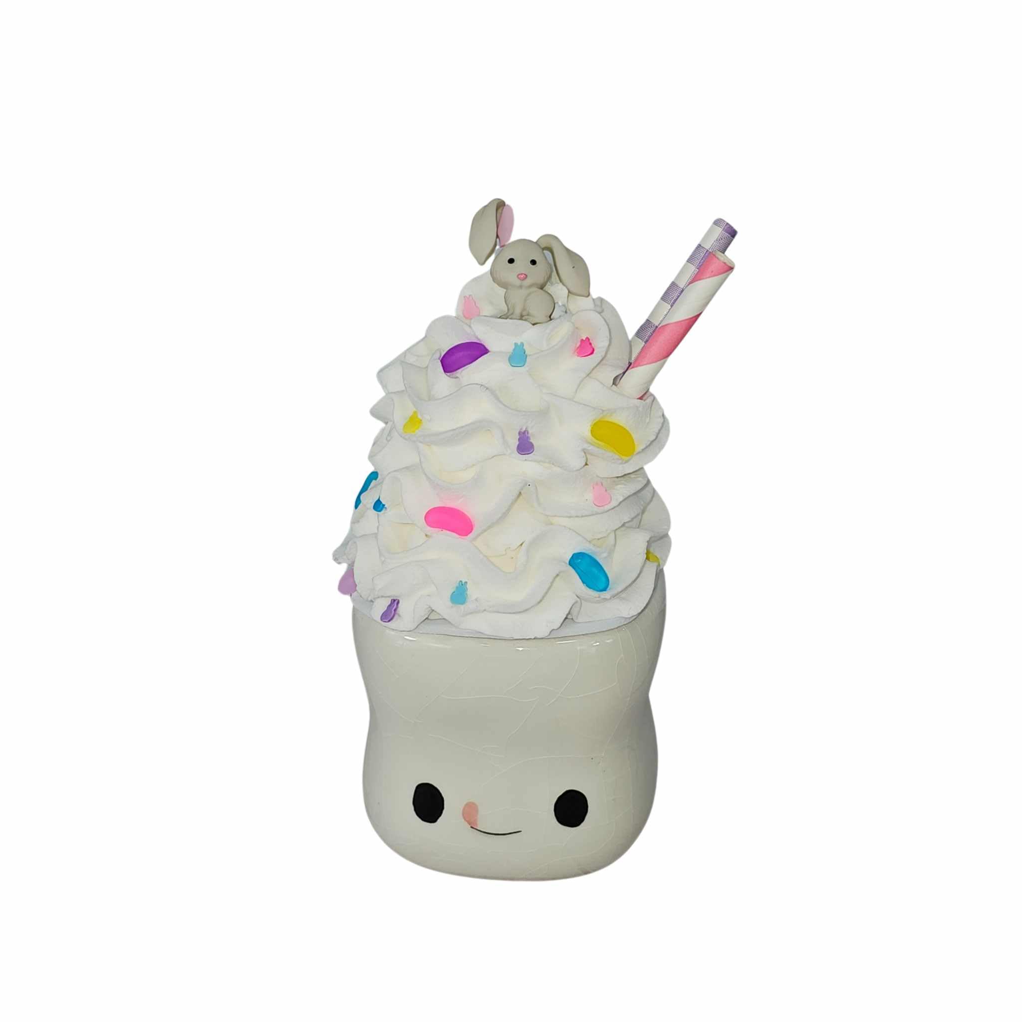 Easter Mini Mug Topper - Marshmallow Mug Decor with Fake Whipped Cream, Jelly Beans & Bunny - Perfect for Easter Tiered Trays, Spring Home Decor, Party Table Centerpieces & Holiday Gift Ideas