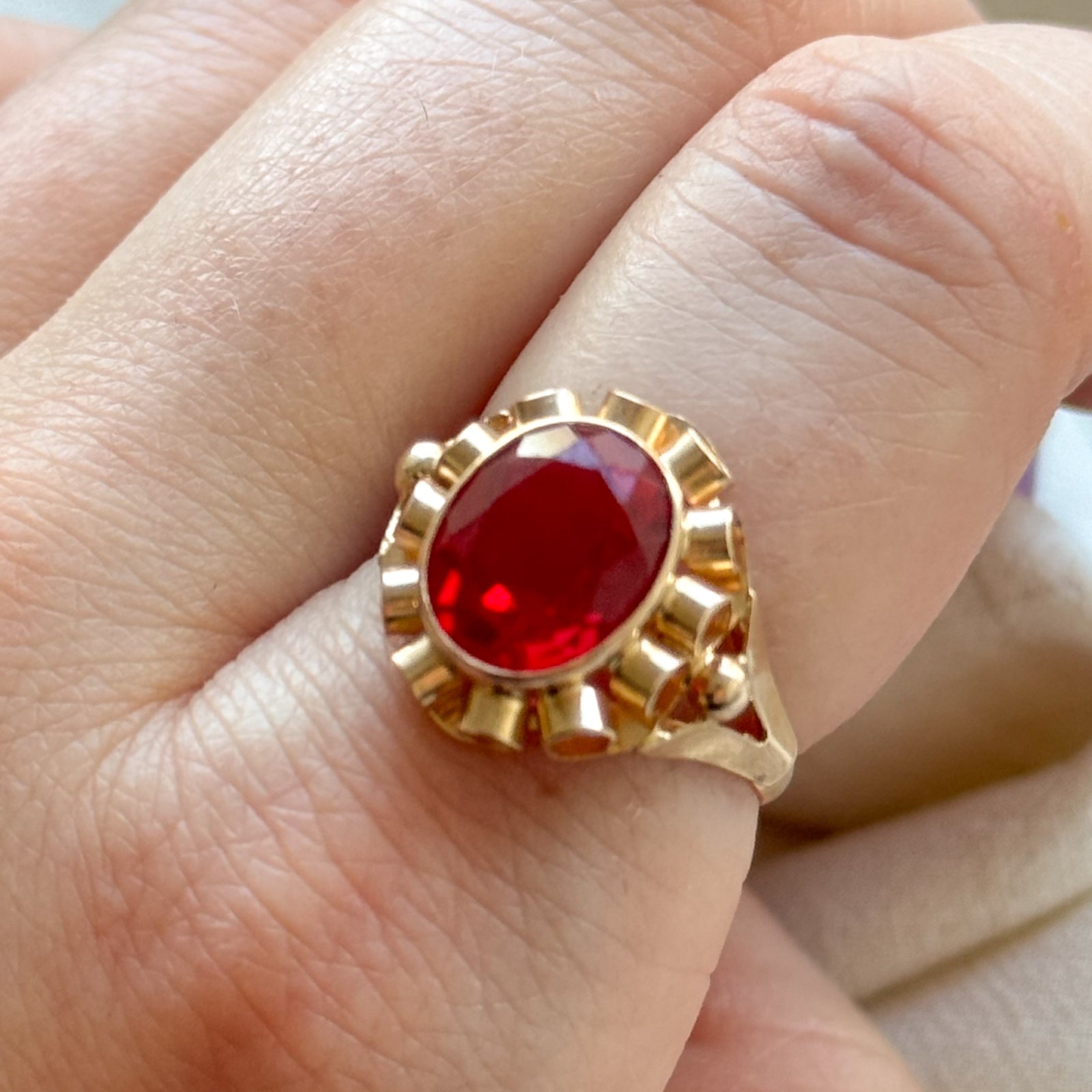 3.60ct Oval Cut Synthetic Ruby Cocktail Ring - Size 7.25 | Elegant Evening Party Jewelry for Women | Perfect for Weddings, Date Nights & Special Occasions