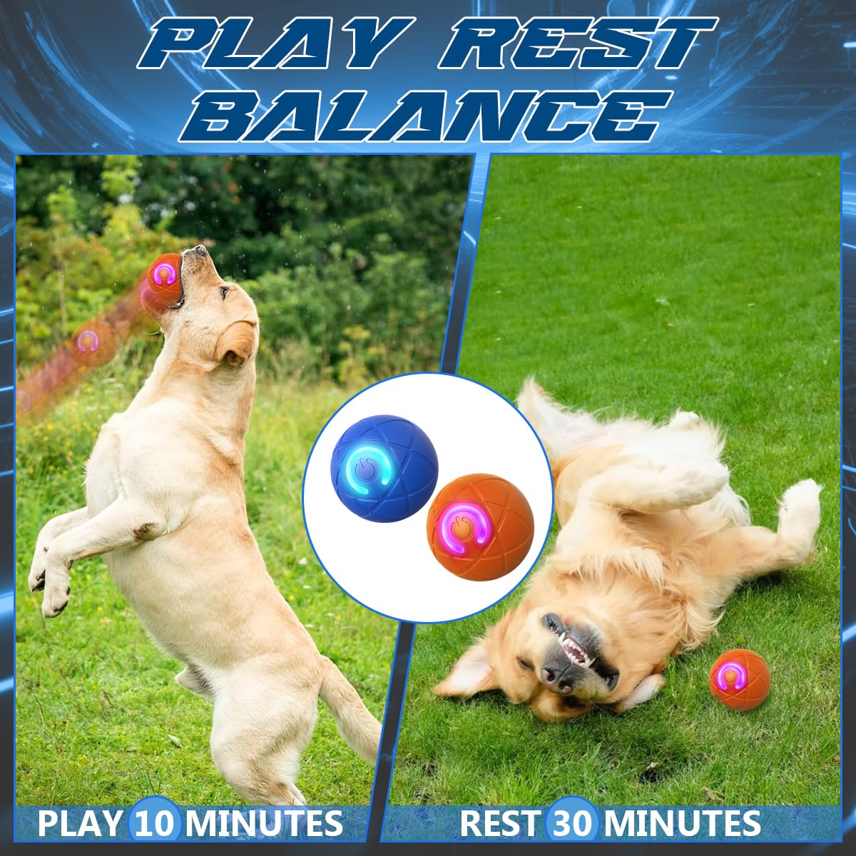 2PCS Interactive Shaky Ball Dog Toy - USB Rechargeable Automatic Moving Pet Ball for Small & Medium Dogs - Orange & Blue - Perfect for Indoor Play, Training & Boredom Relief