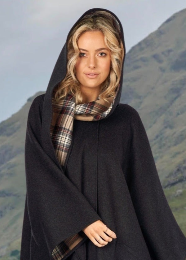 Jimmy Hourihan Classic Charcoal Wool Walking Cape - Waterproof & Windproof Winter Cloak for Men & Women | Perfect for Outdoor Hiking, Travel & Formal Events