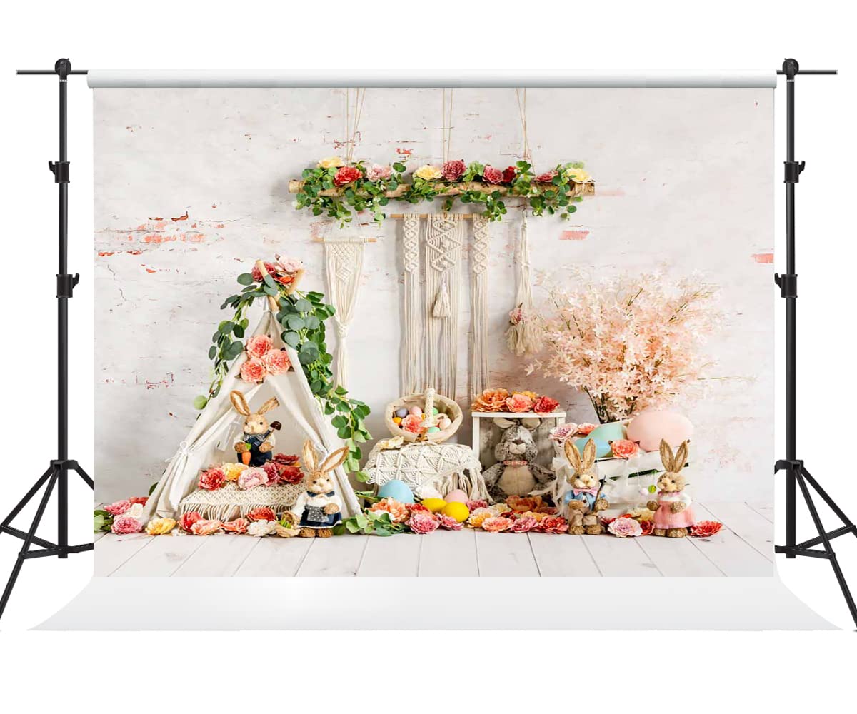 10×10ft Spring Easter Backdrop - Bunny & Flowers Brick Wall Photo Booth Background for Kids Easter Party Decorations | Perfect for Easter Photo Shoots, Birthday Parties & Spring Celebrations