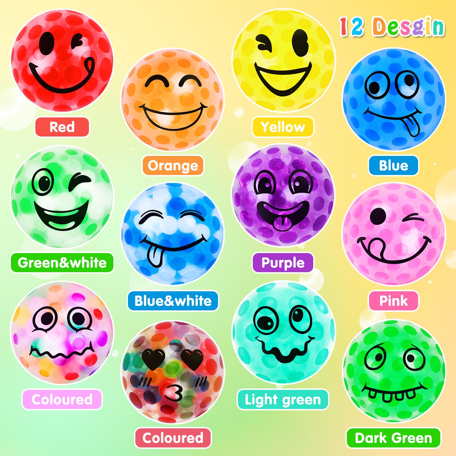 30 Pack Smile Stress Balls - Bulk Fidget Toys for Adults & Kids, Anxiety Relief Sensory Toys, Party Favors for Birthdays, Office Gifts & Classroom Rewards