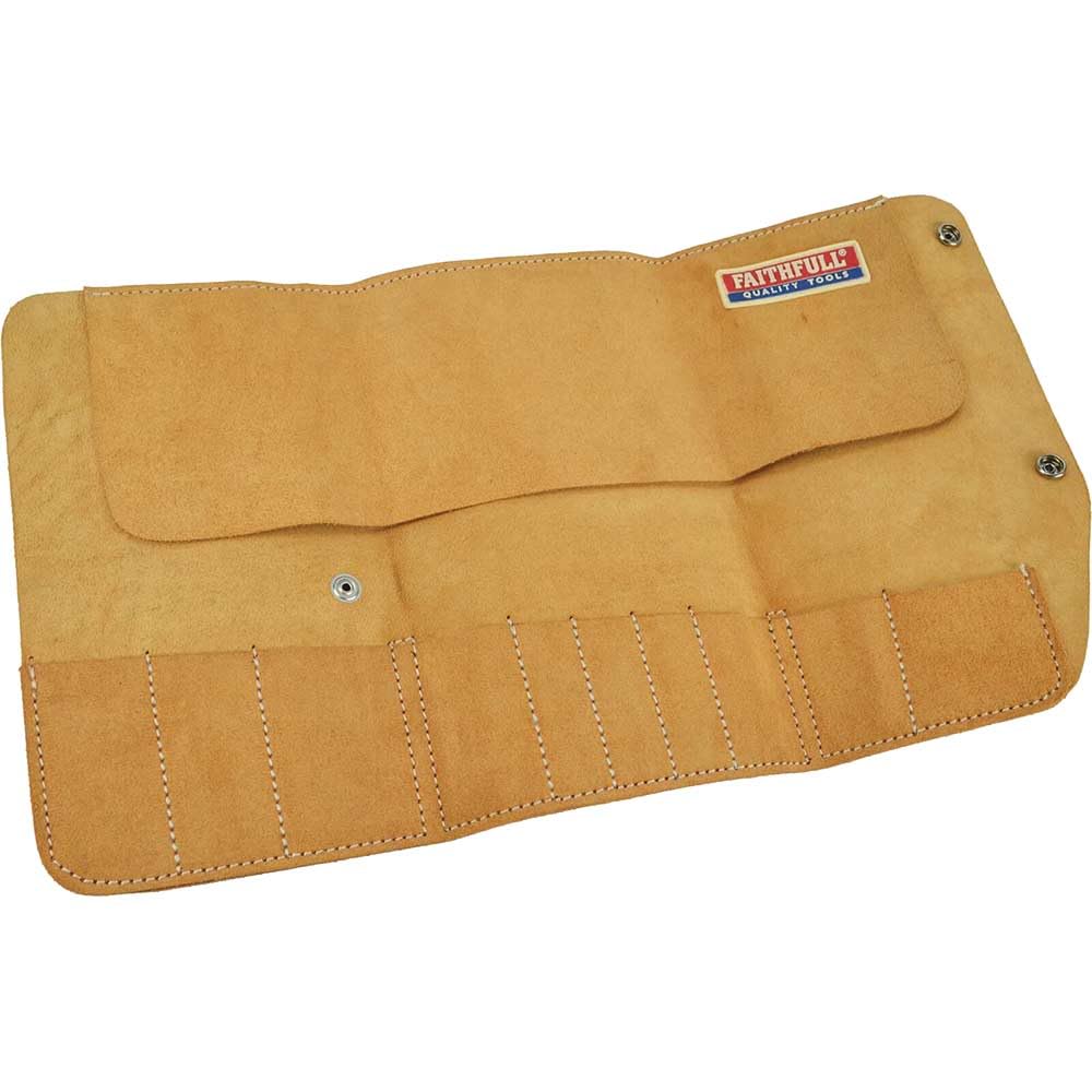 10-Pocket Tan Suede Leather Tool Roll for Wrenches, Screwdrivers & DIY Tools - Perfect for Mechanics, Carpenters & Crafters (Workshop, Garage & Travel Organizer)