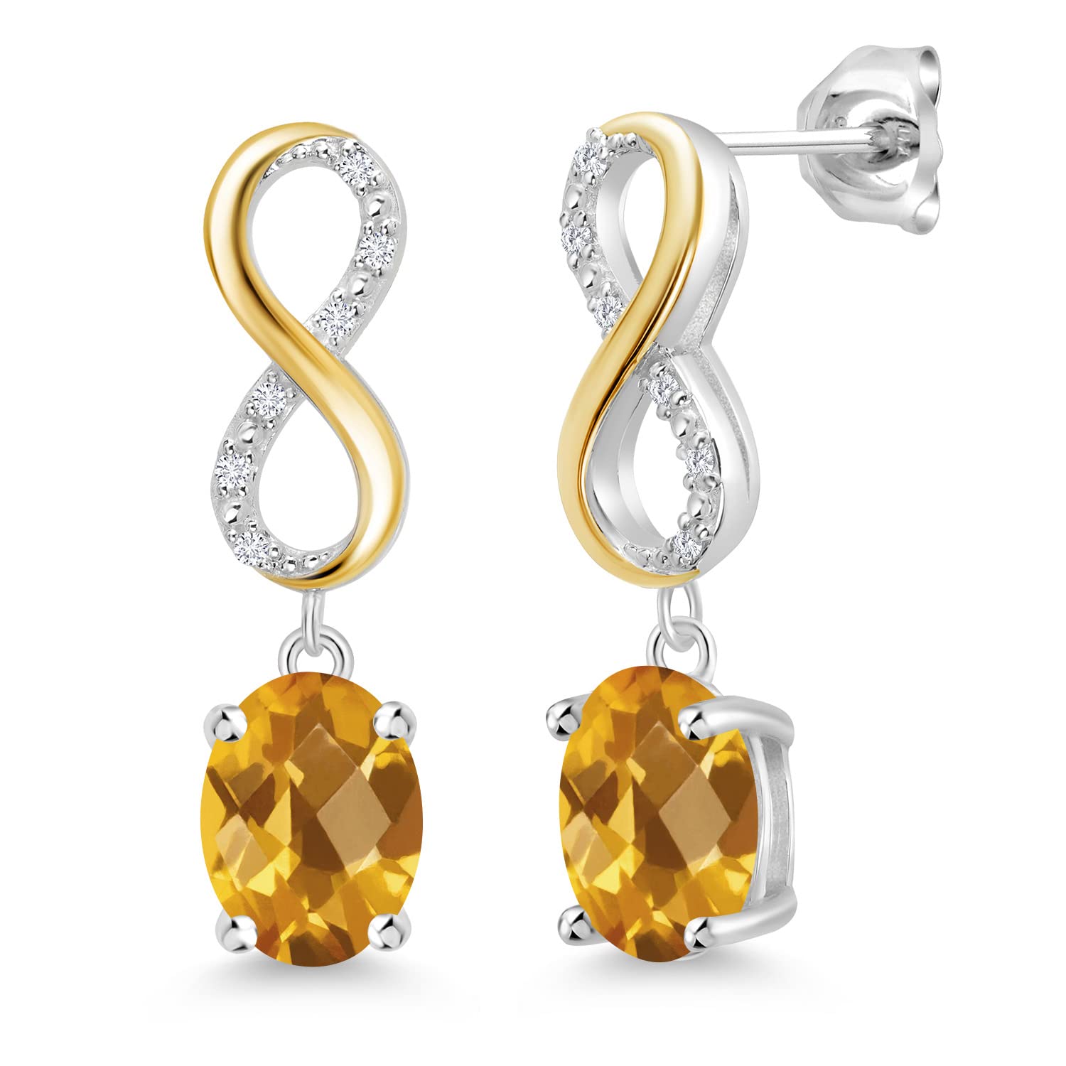 Gem Stone King 8X6MM Oval Cut Dangle Infinity Earrings for Women - Birthstone & Lab Grown Diamond in 925 Silver or 10K Yellow Gold | Fine Jewelry Gift for Her, Mom, Wife | Perfect for Weddings, Anniversaries & Special Occasions