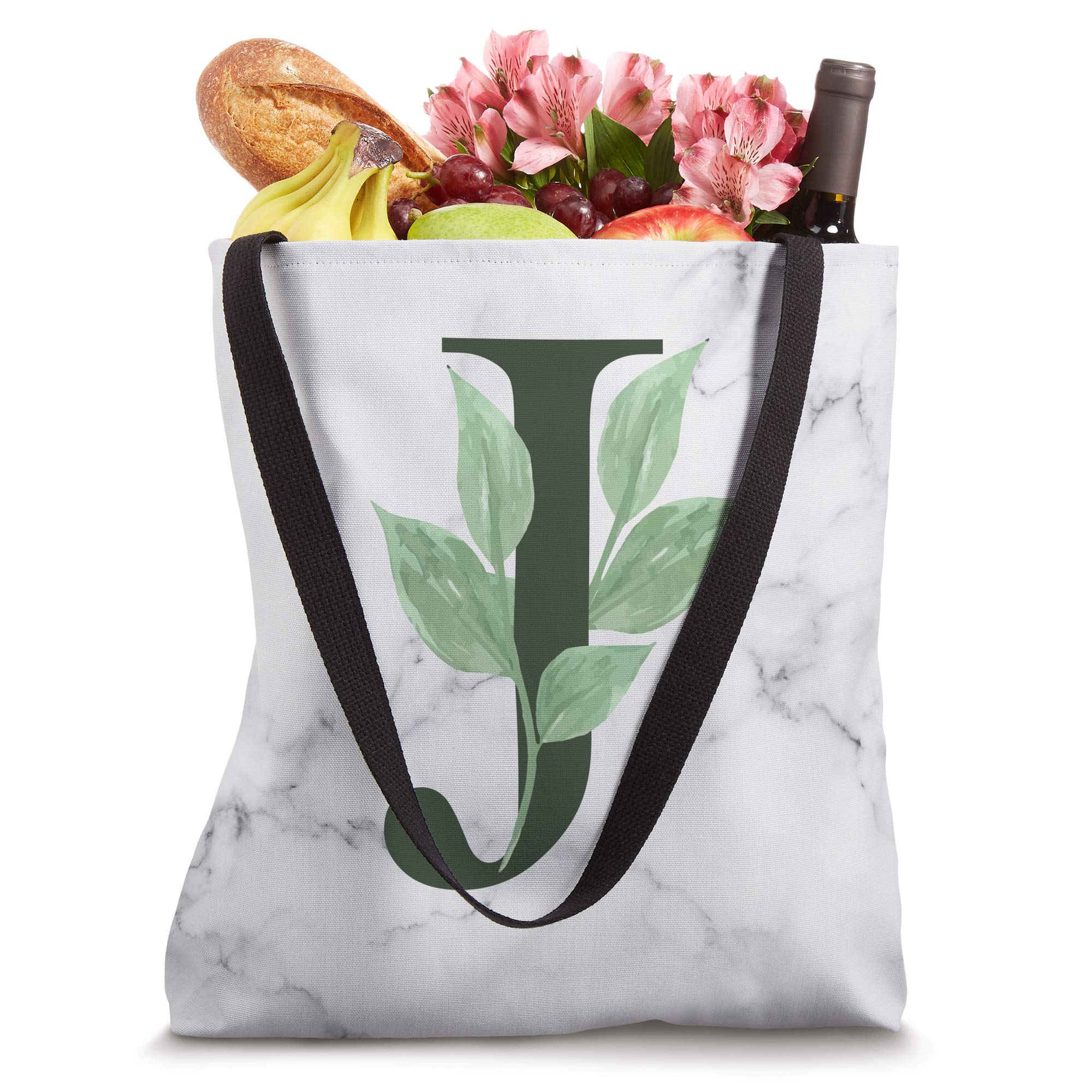 Personalized Monogram J Initial Letter Tote Bag - Custom Plant Alphabet Design - Perfect for Grocery Shopping, Beach Trips & Work Commute