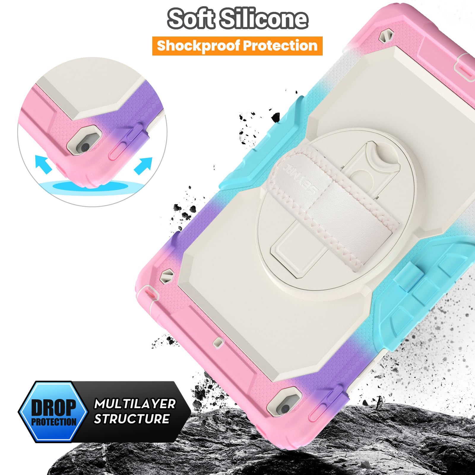 SEYMAC Shockproof Kids Case for iPad 9th/8th/7th Gen 10.2 Inch - Heavy Duty Protective Cover with Screen Protector, Rotating Stand, Handle & Shoulder Strap - Perfect for School, Travel & Learning (Pink)