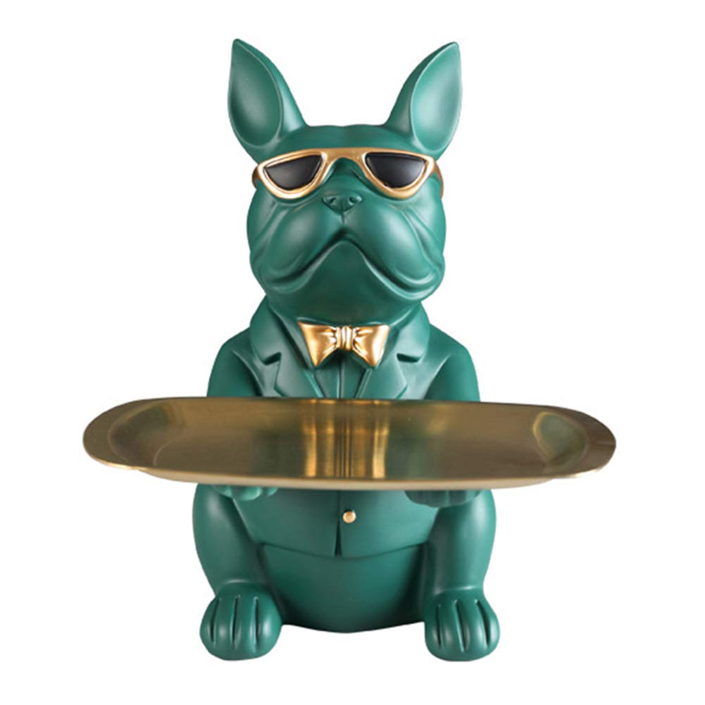 YAYONG Cool Bulldog Resin Sculpture - Modern Art Statue with Storage Tray, Coin Bank & Key Holder | Home Office Desk Decor, Entryway Organizer, Snack Dish | Perfect for Living Room, Study, or Gift Idea