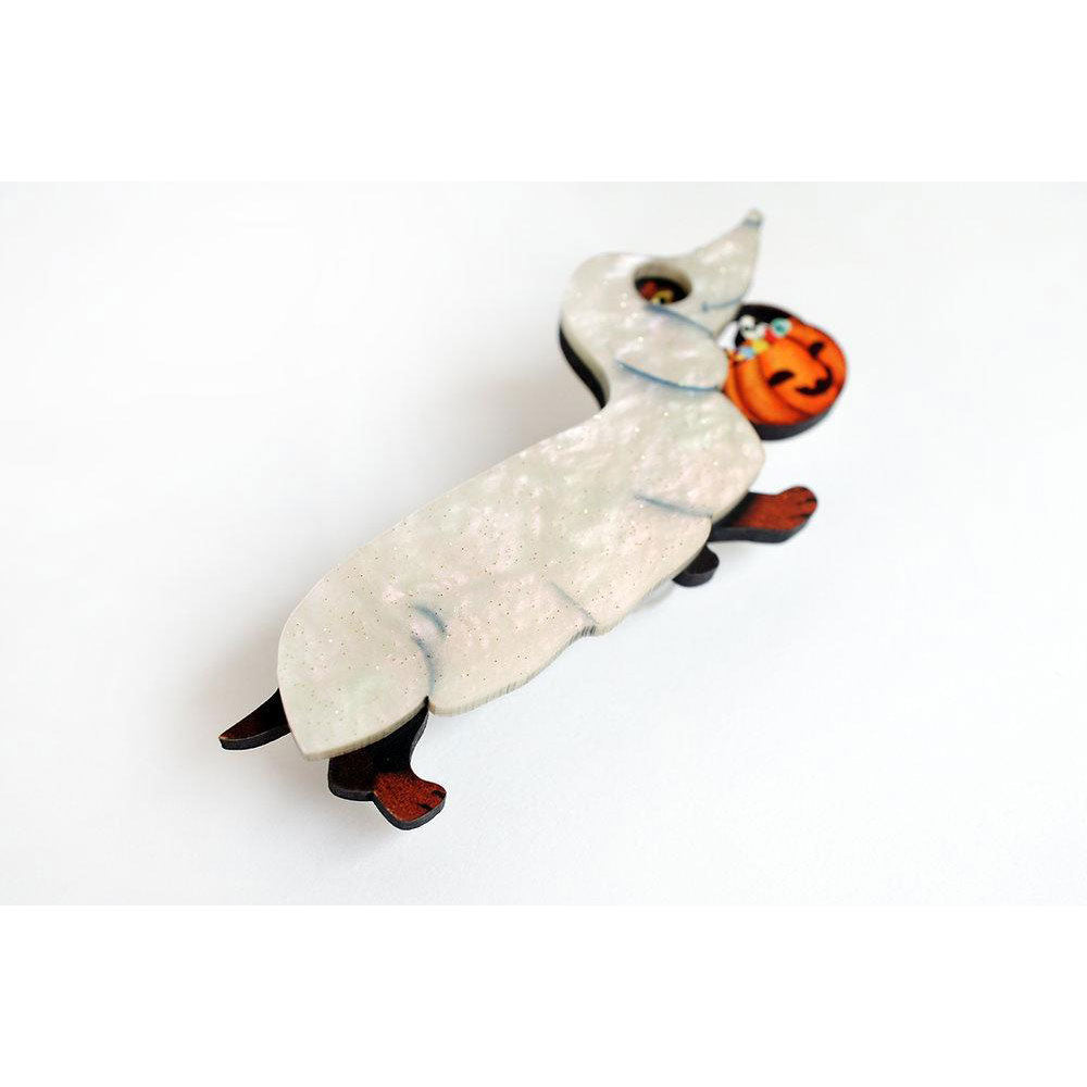 Laliblue Ghost Dachshund Brooch - Cute Halloween Dachshund Dog Pin for Women - Perfect for Costume Accessories, Jackets, Bags & Gifts