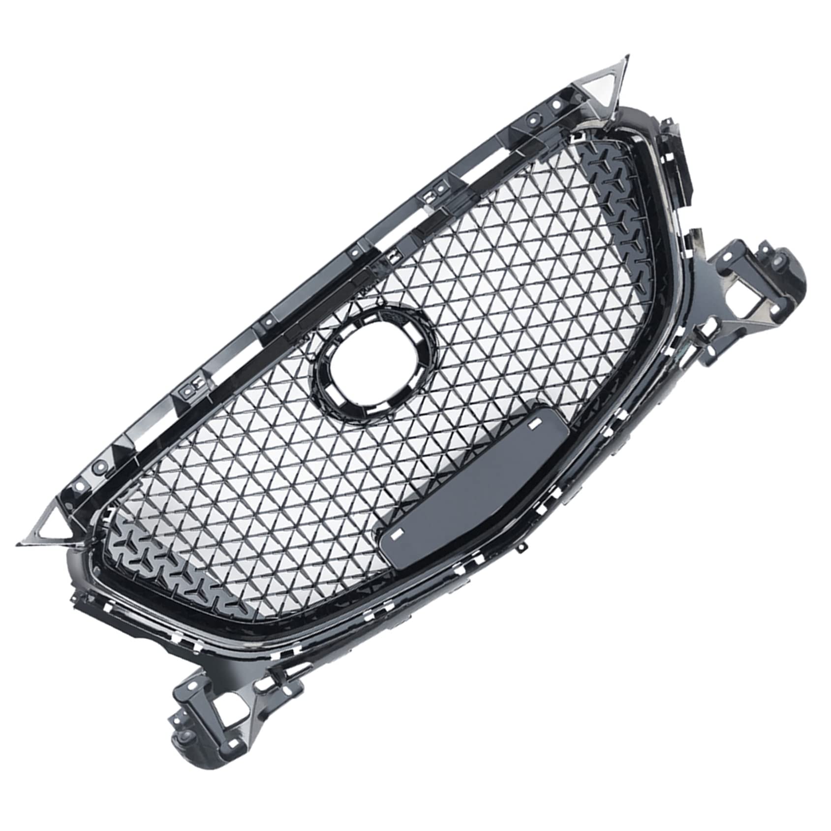 Black Honeycomb Front Bumper Upper Grille Replacement for Mazda 3 Axela 2017-2019 Models | No Sensor Hole Design | Perfect for Car Upgrades & Customization | Ideal for Street Style, Car Shows & Daily Driving
