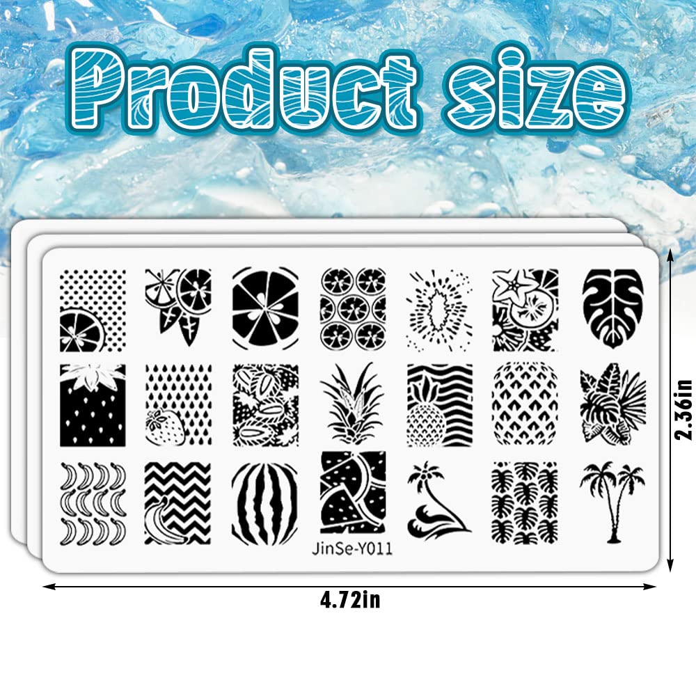 6PCS Summer Nail Stamping Plates Set - Flamingo Beach Fruit Leaves Designs for DIY Nail Art | Stainless Steel Nail Image Plates for Women | Perfect for Vacation, Pool Party & Summer Manicures