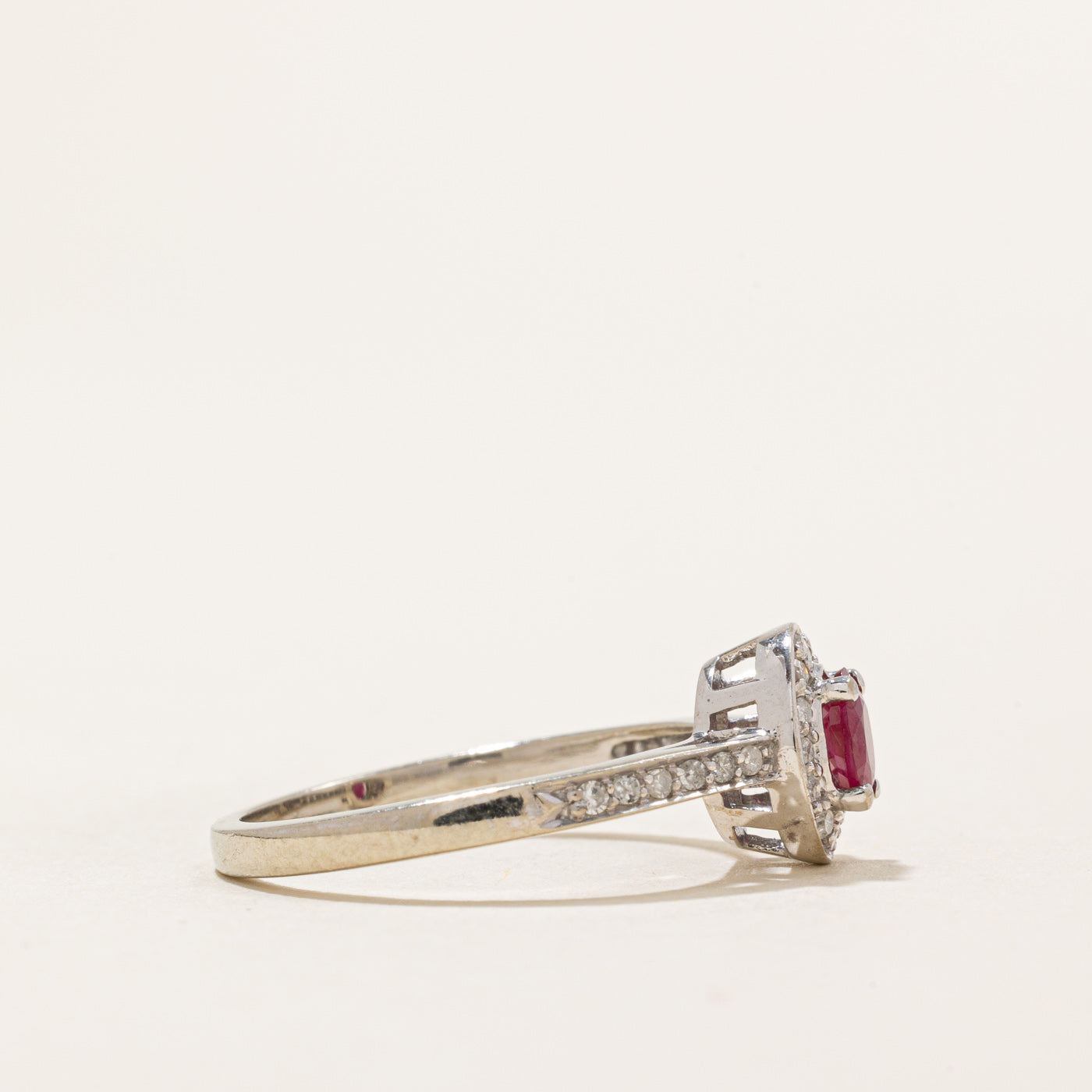 Oval Cut Ruby & Diamond Halo Engagement Ring 0.22ct Center Stone 0.06ctw Side Stones Size 6 - Perfect for Wedding, Proposal & Anniversary Gifts