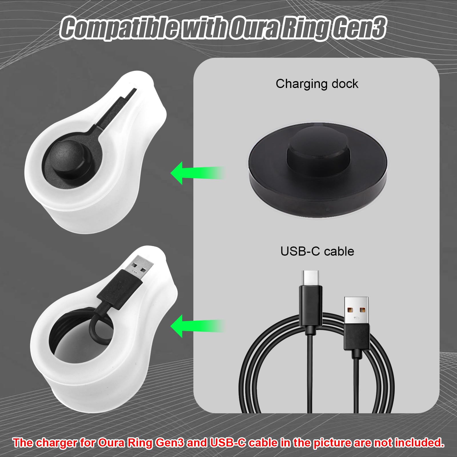 Silicone Charger Case for Oura Ring Gen3 - Washable USB Cable Storage Box with LED Light & Transparent Protector Cover | Perfect for Travel, Gym & Home Organization