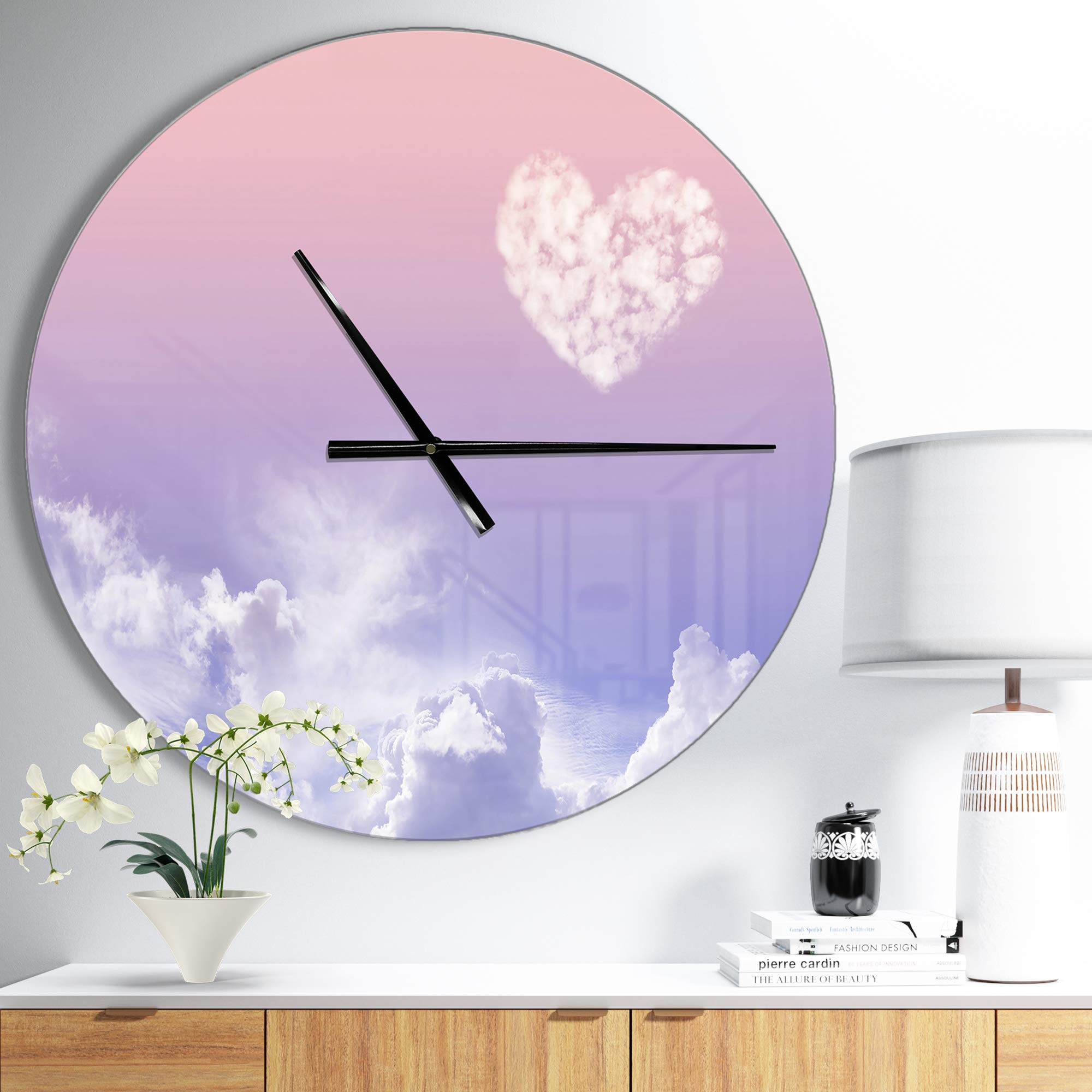 Designart Love is in The Air Modern Round Wall Clock - Contemporary Metal Wall Art for Home Decor, Living Room, Bedroom & Office | Perfect Romantic Gift & Unique Wall Decoration for Couples