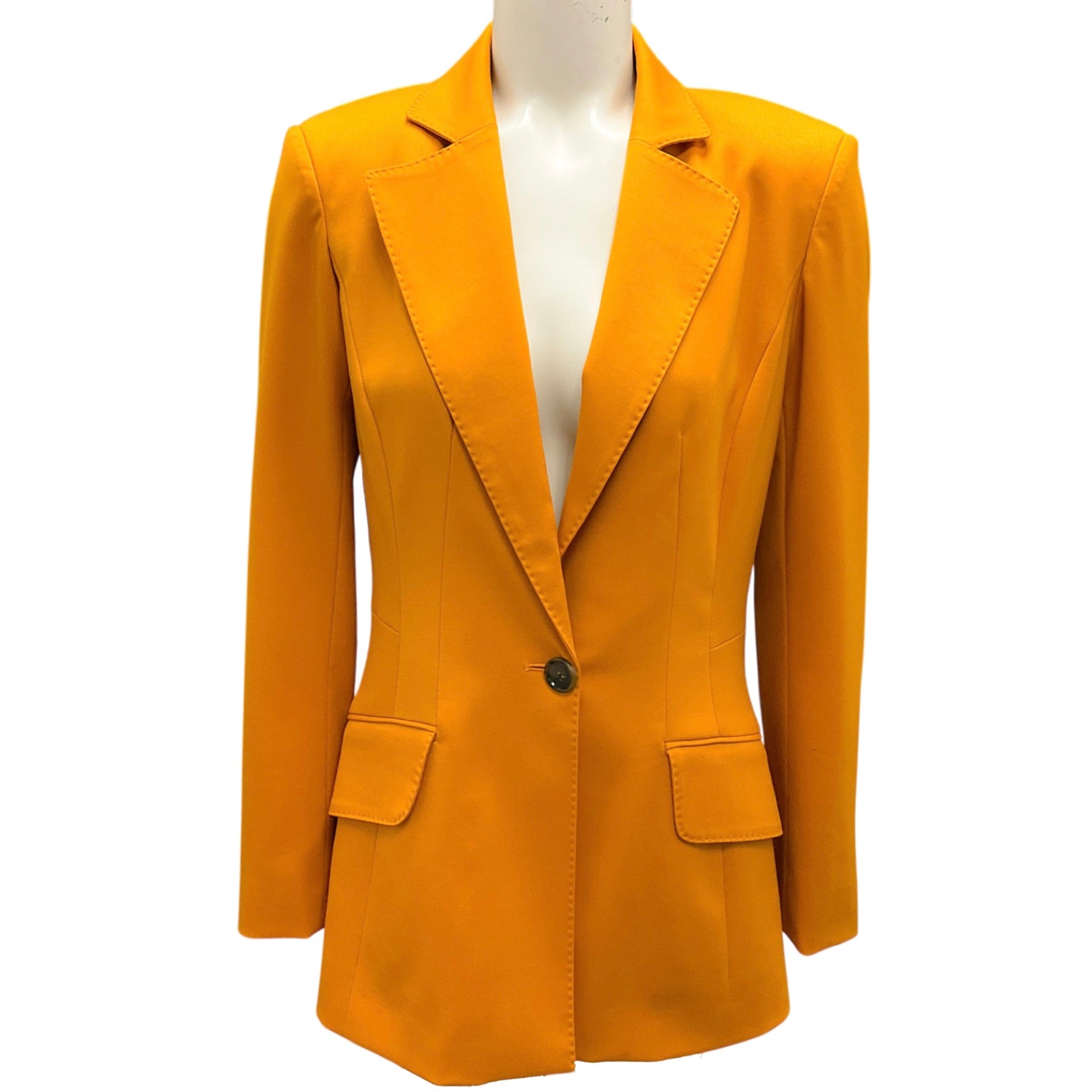 Oscar de la Renta Mustard Yellow 2020 Classic One Button Wool Blazer for Women | Formal Office Wear & Special Occasions