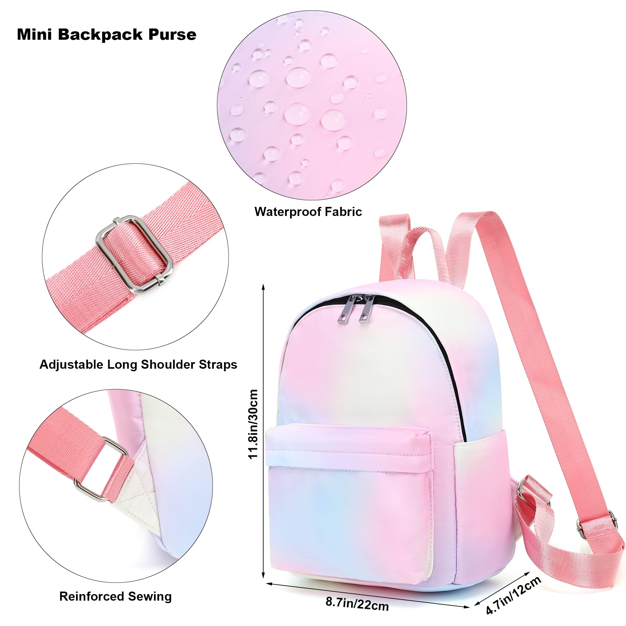 Mini Backpack for Women & Girls - Small Cute Backpack Purse for Teens Kids, School Travel, Hiking & Day Trips (Rainbow Color)