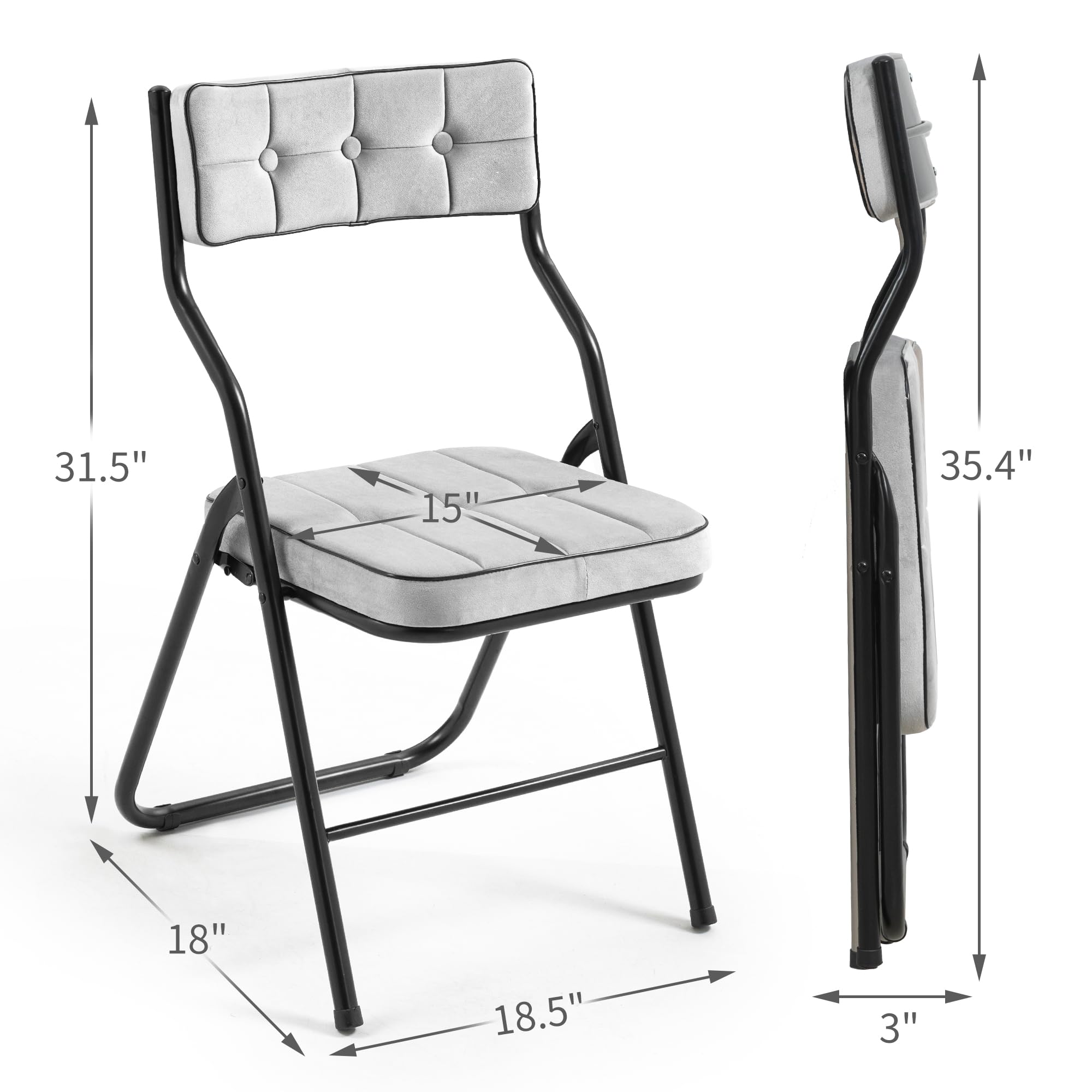 HOMEFUN 4 Pack Padded Folding Chairs with Cushion - Foldable Dining Chairs for Kitchen, Office, Wedding & Party - Portable Extra Seating for Guests (Gray) - Perfect for Indoor & Outdoor Events, Camping & Home Use