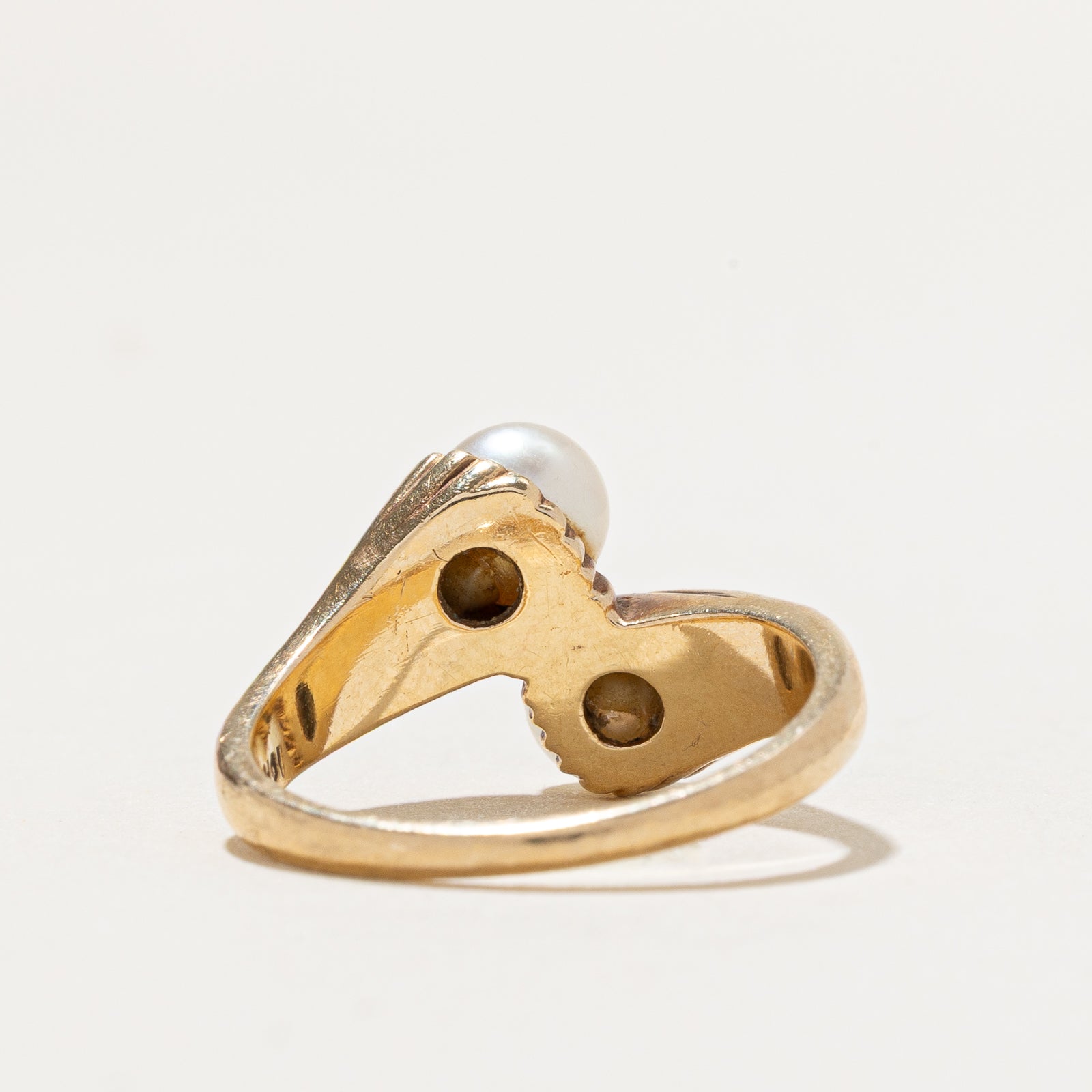 Two Stone Pearl Grooved Bypass Ring - Size 6.25 | Elegant Stackable Jewelry for Women, Perfect for Weddings, Anniversaries & Everyday Wear