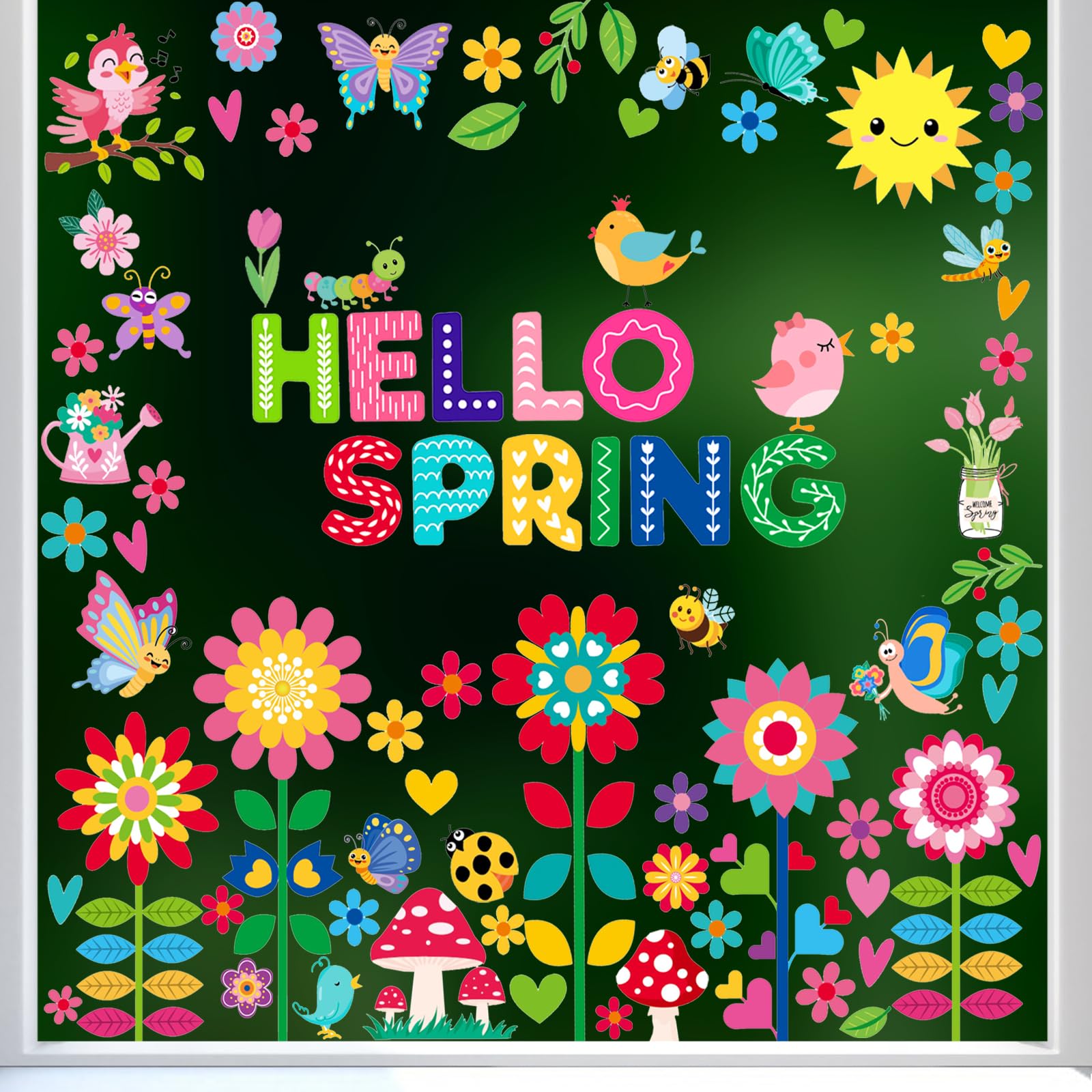 Hello Spring Window Clings - Removable Butterfly & Flower Window Stickers | Double-Sided Easter Wall Decals for Kids, Toddlers | Home, Classroom & Office Glass Window Decor | Perfect for Spring Parties, Easter Celebrations & Seasonal Home Decor