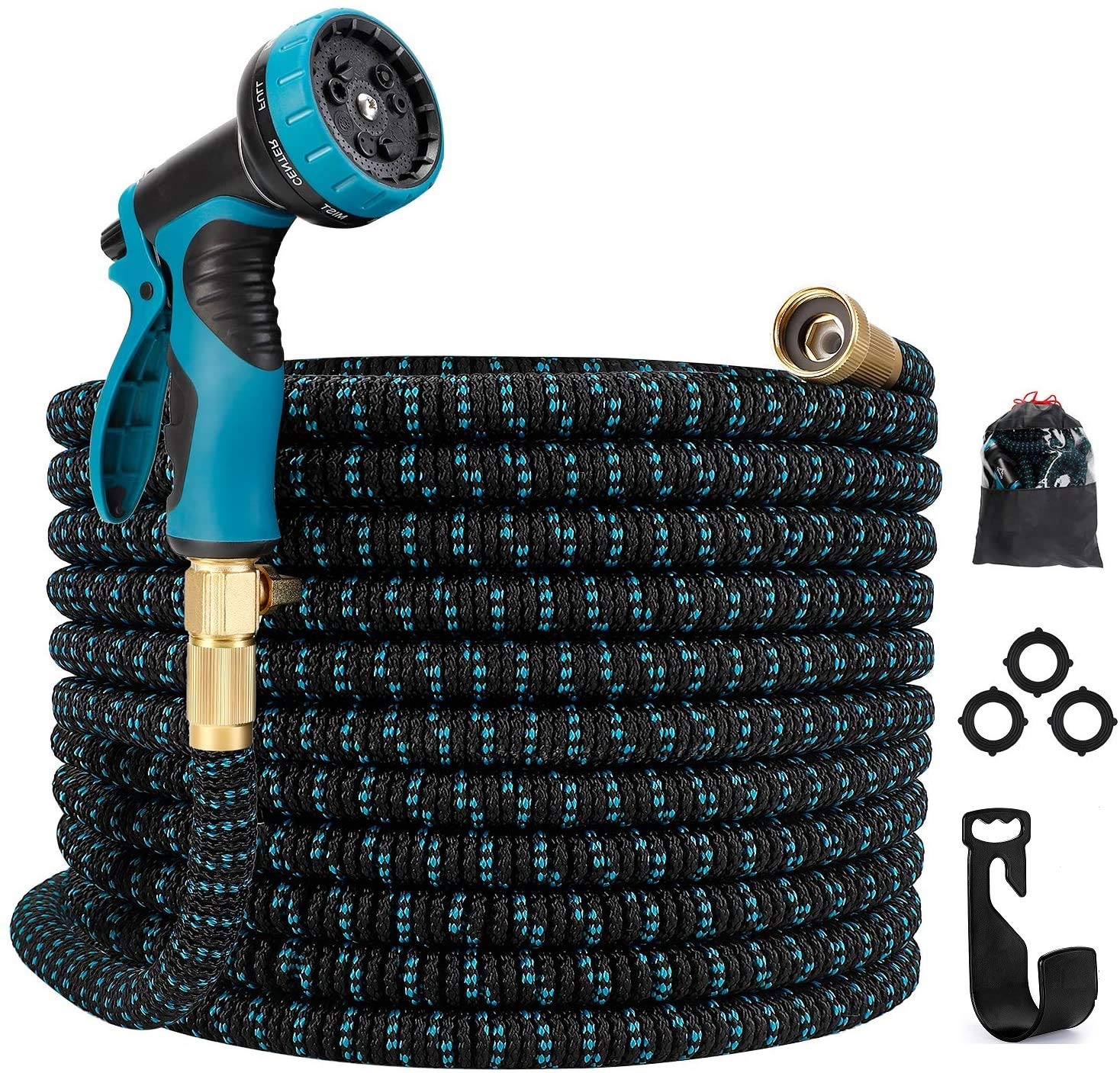 MTB Upgraded Expandable Garden Hose - 75-Foot Heavy Duty Fabric Water Hose with Spray Nozzle & 3/4