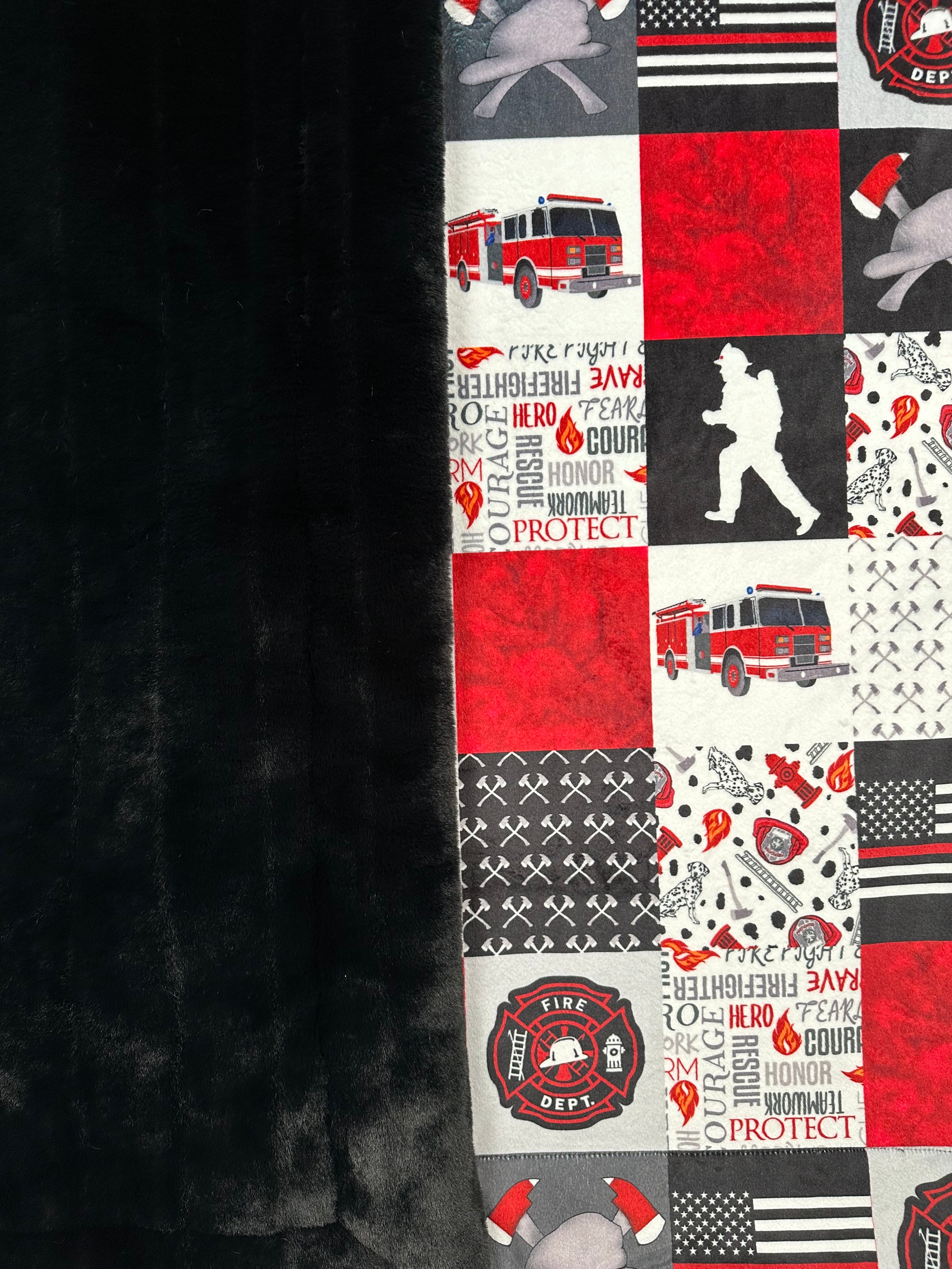 Premium Firefighter Themed Black Sidney Minky Blanket 45x60 - Soft & Cozy Throw for Kids and Adults | Perfect for Bedroom, Sofa, or Gift Giving