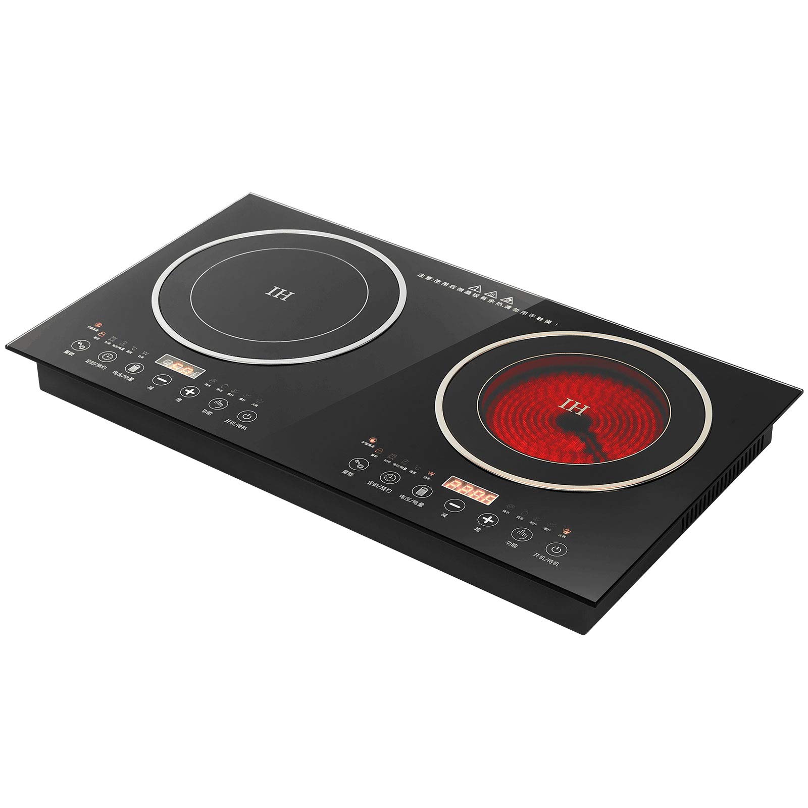 2600W Double Burner Induction Cooktop with Vitro Ceramic Glass - 1200W+1400W Electric Stove for Cast Iron Pans - Countertop Cooking with Adjustable Legs - Perfect for Home Kitchen, Dorm & RV Use