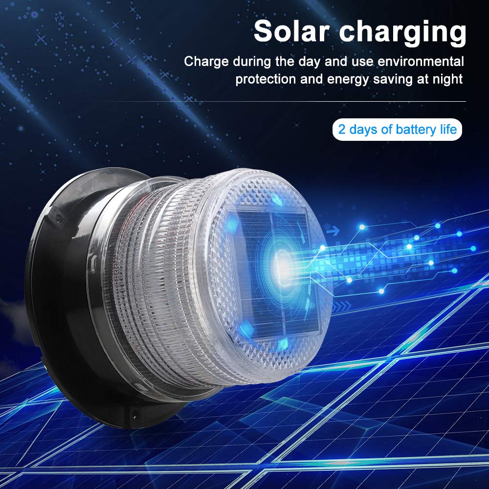Sidaqi 12V Solar-Powered LED Beacon Strobe Light with Magnetic Base - Red & Blue Emergency Warning Flashing Lights for Forklifts, Construction Vehicles, Trucks - Ideal for Roadside Safety, Work Zones & Hazardous Areas