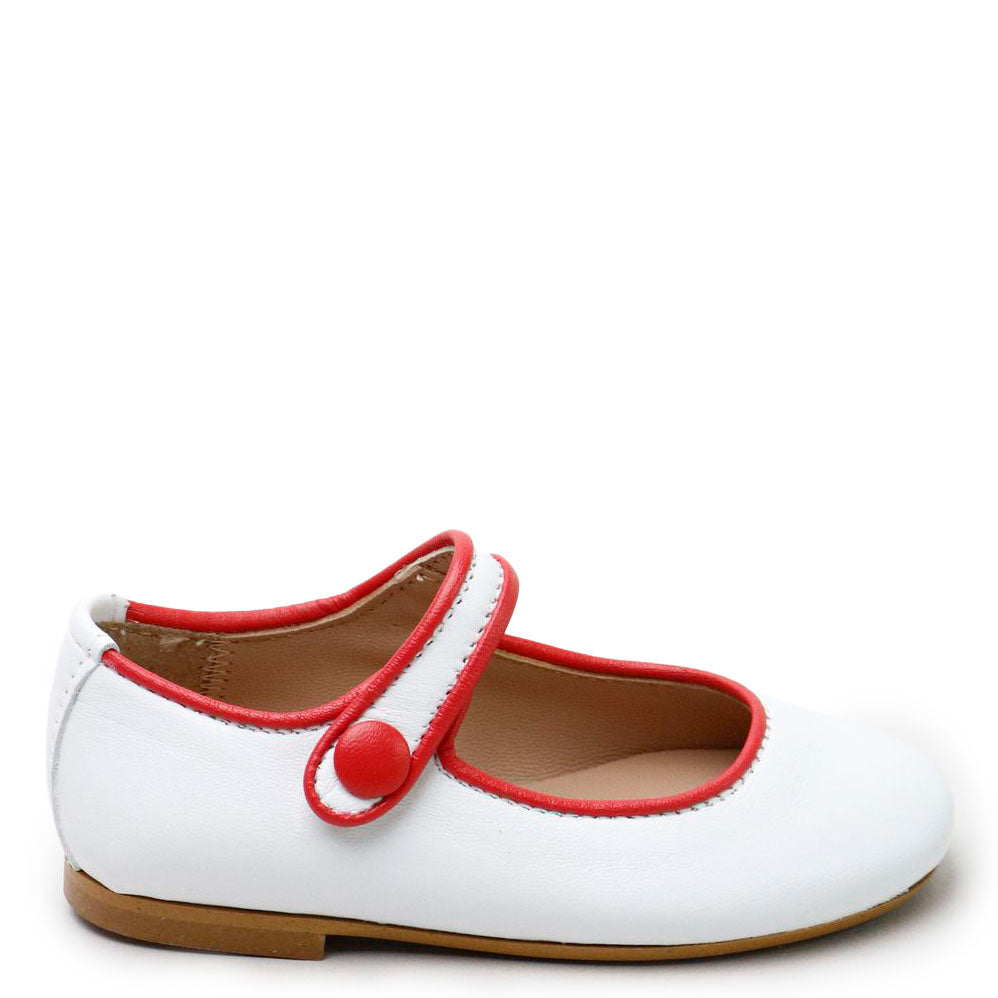 Red and White Piping Mary Jane Shoes for Girls - Classic Comfortable School Dress Flats - Perfect for School, Parties, and Special Occasions