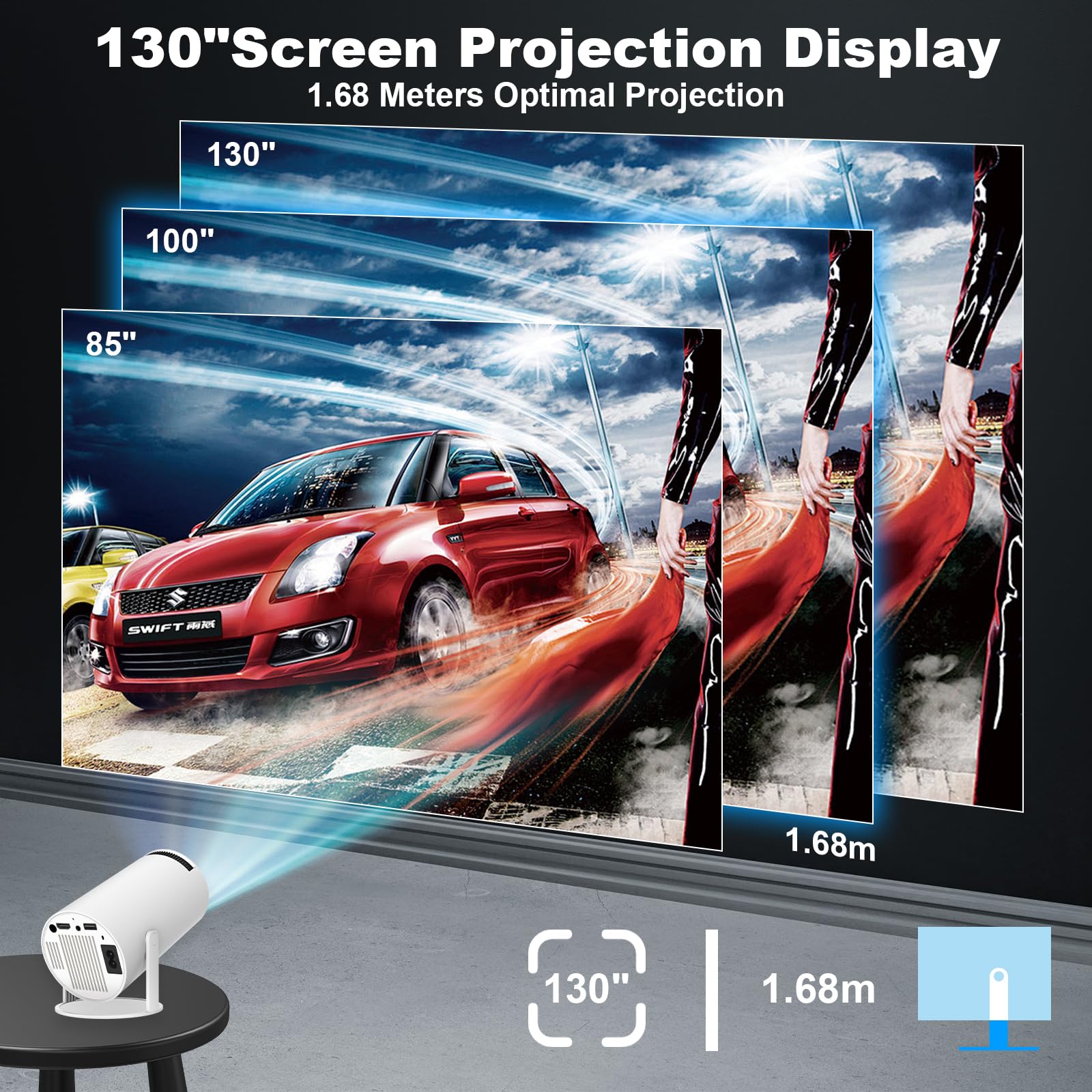 4K Mini Projector - Portable WiFi 6 Video Projector with Android 11, Full HD 1080P Support for Smartphone/PC/Laptop/Fire Stick, 180° Rotatable HDMI Home Theater Projector - Perfect for Movie Nights, Gaming & Outdoor Camping
